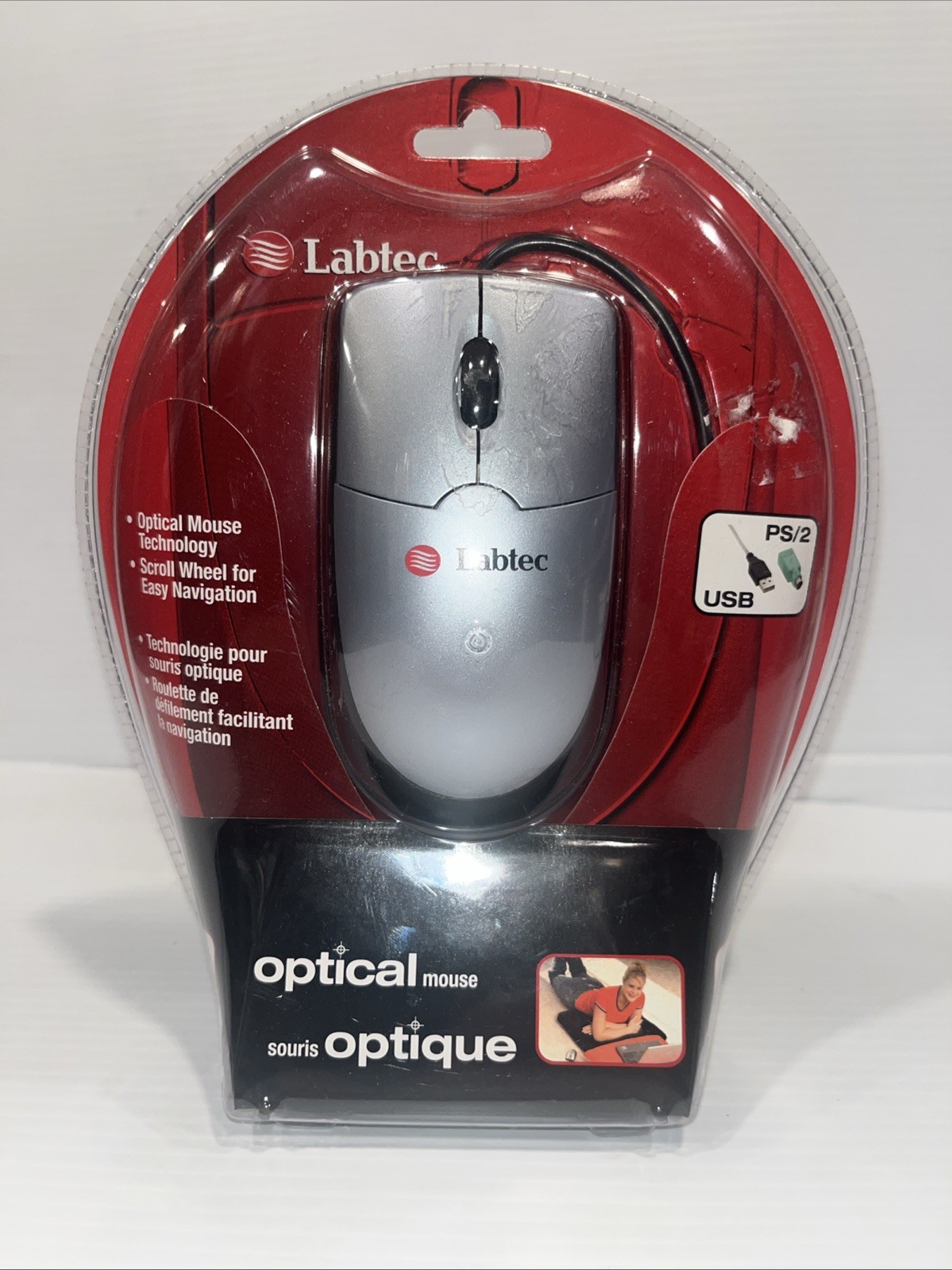 Vintage Labtec  3-Button Optical Mouse PS/2 Port Scroll Wheel Windows 95 98 ME