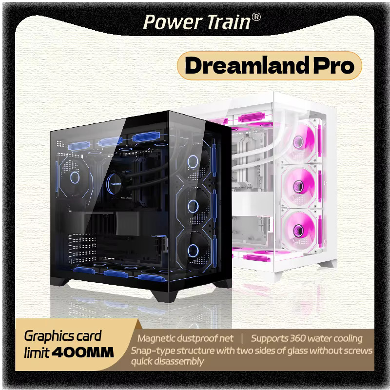 Power Train Dreamland PRO PC Gaming Case ATX MATX ITX Motherboard 360 Water-Cool
