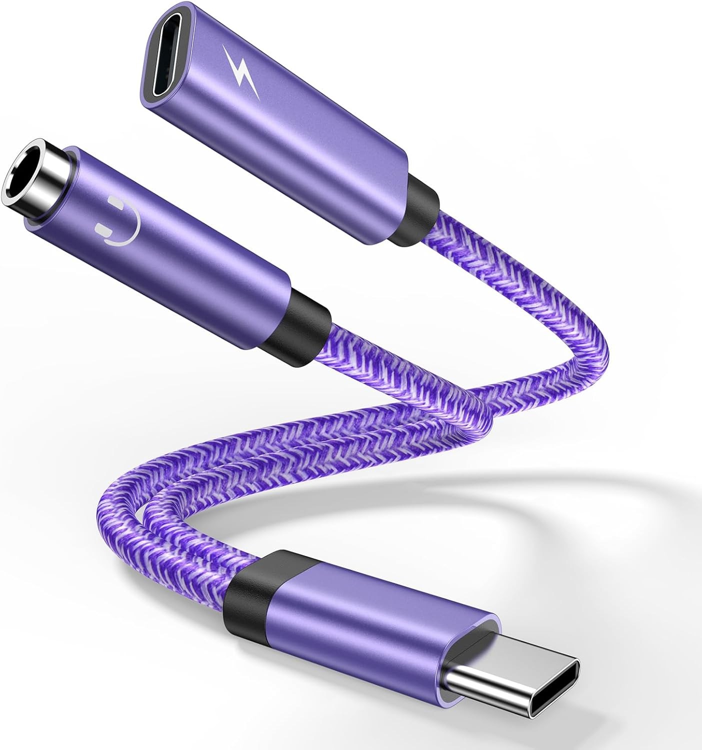 USB C to 3.5mm Audio Headphone & Android Phone Charger Adapter, 2-in-1 Purple 