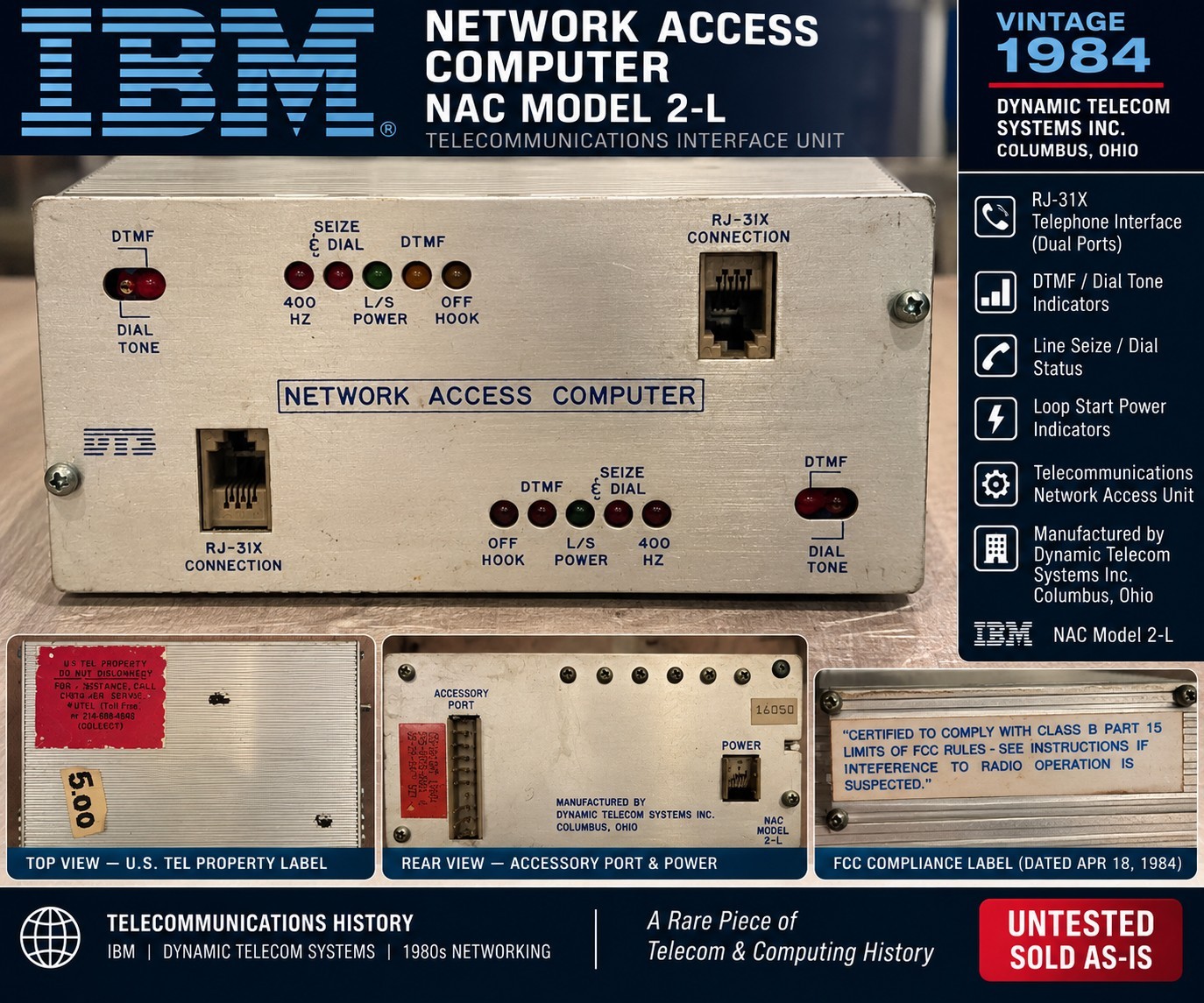 Vintage 1984 IBM Network Access Computer NAC Model 2-L Dynamic Telecom U.S. TEL