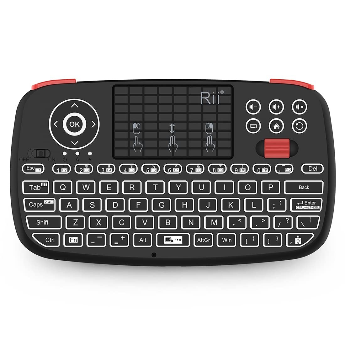 Rii (Upgrade) i4 Mini Bluetooth Keyboard with Touchpad, Blacklit Portable