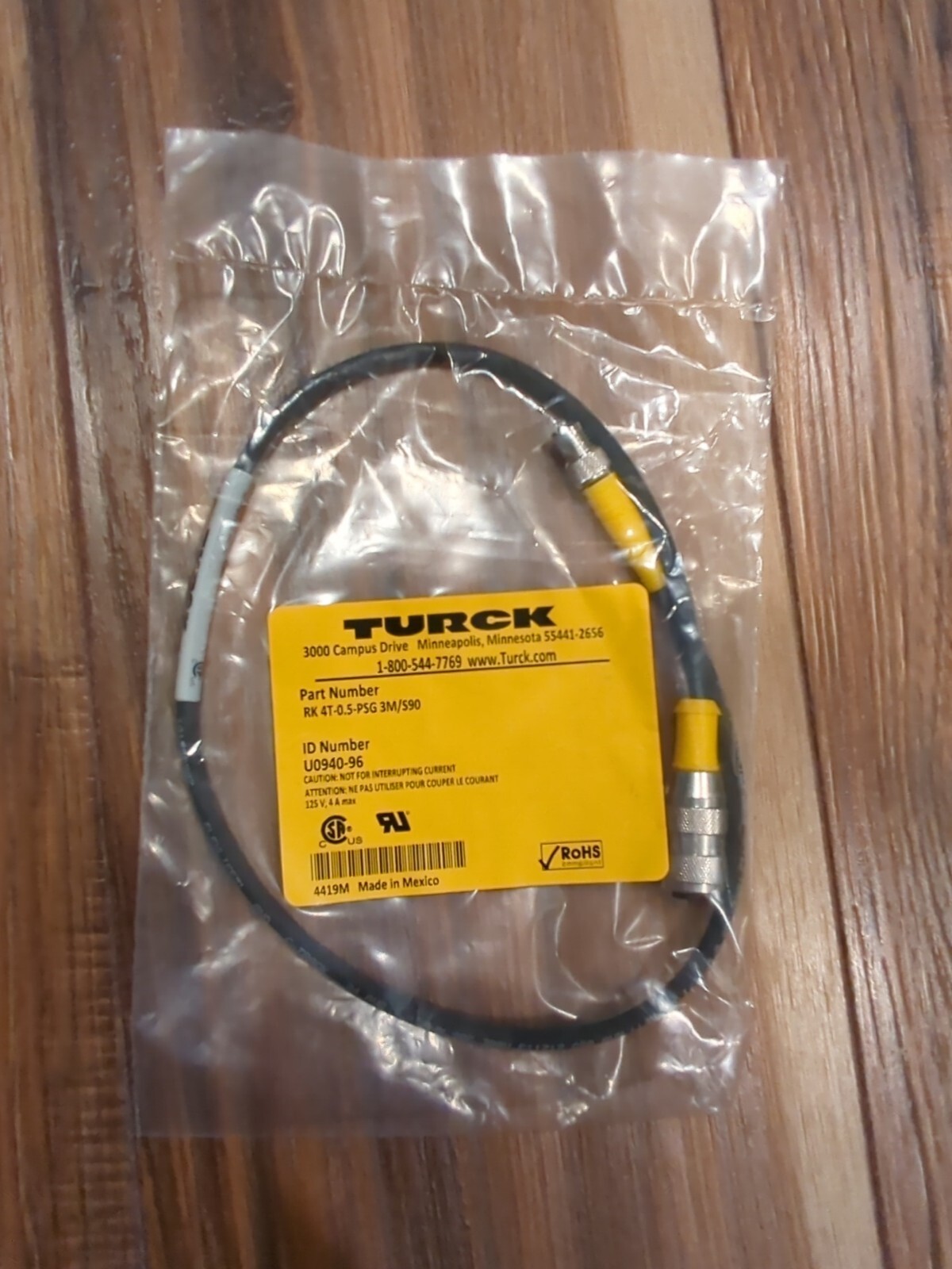 SEALED NEW TURCK RK 4T-0.5-PSG 3M/S90 HYBRID MOLDED CORDSET 125V 4A U0940-96