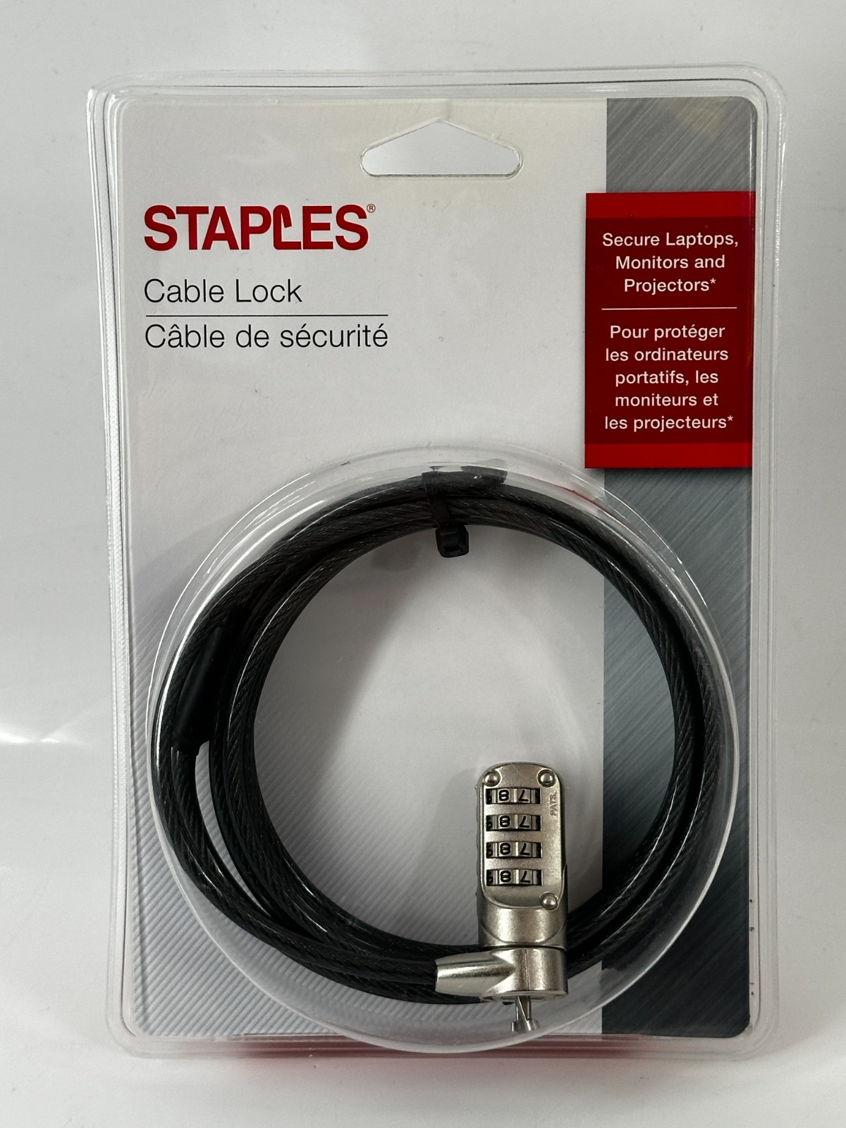 Staples 6.5 Ft Feet (2m) Combination Cable Lock With Security Base Plate Kit