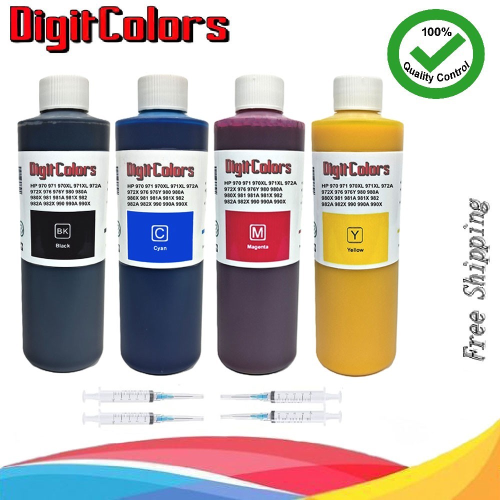 4x250ml Pigment Ink Cartridge Refill Kit bottles For HP 980X 981 981A 981X 982