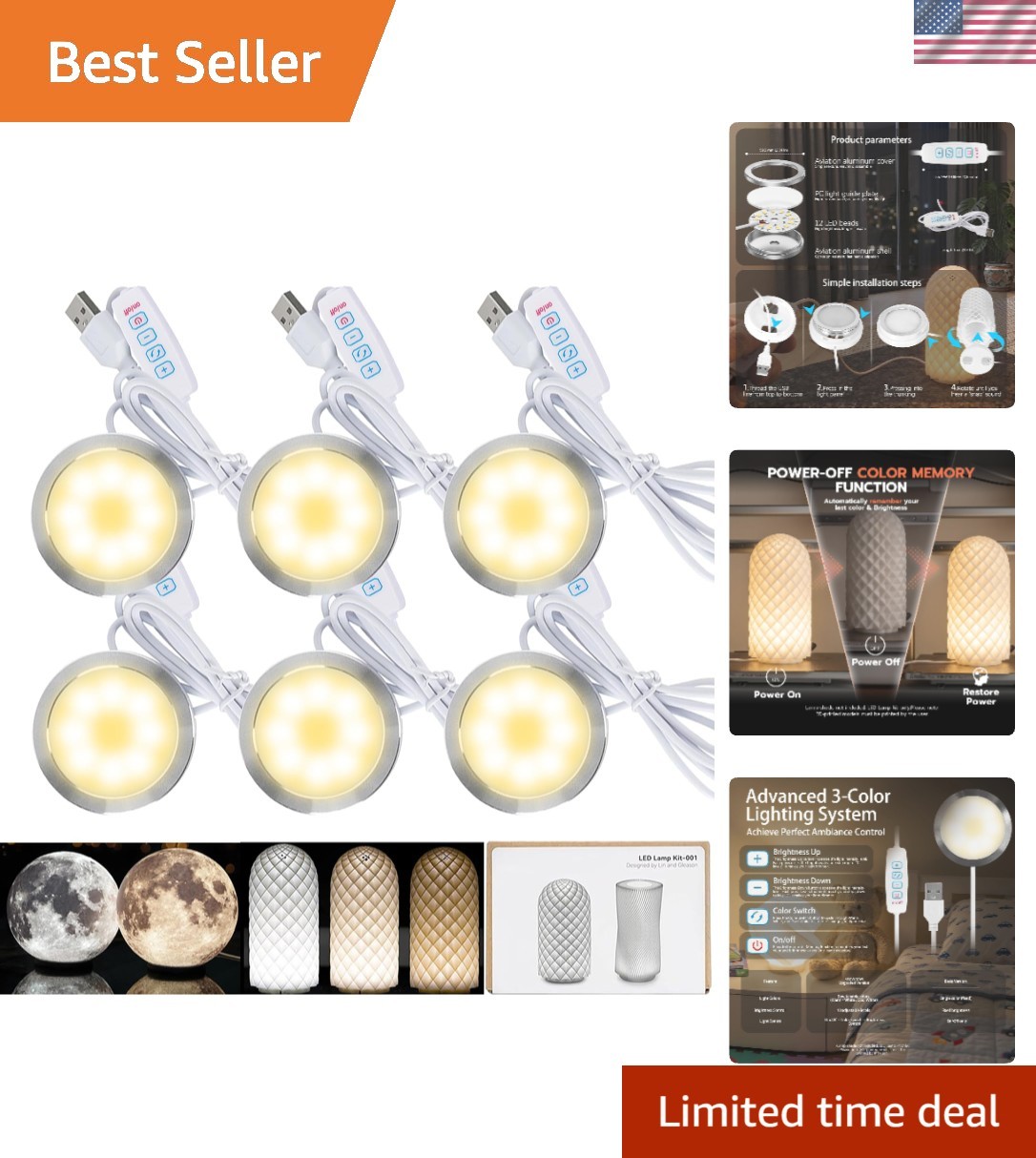 Upgraded 6-Pack LED Lamp Kit with 10 Brightness Levels for 3D Printing Projects