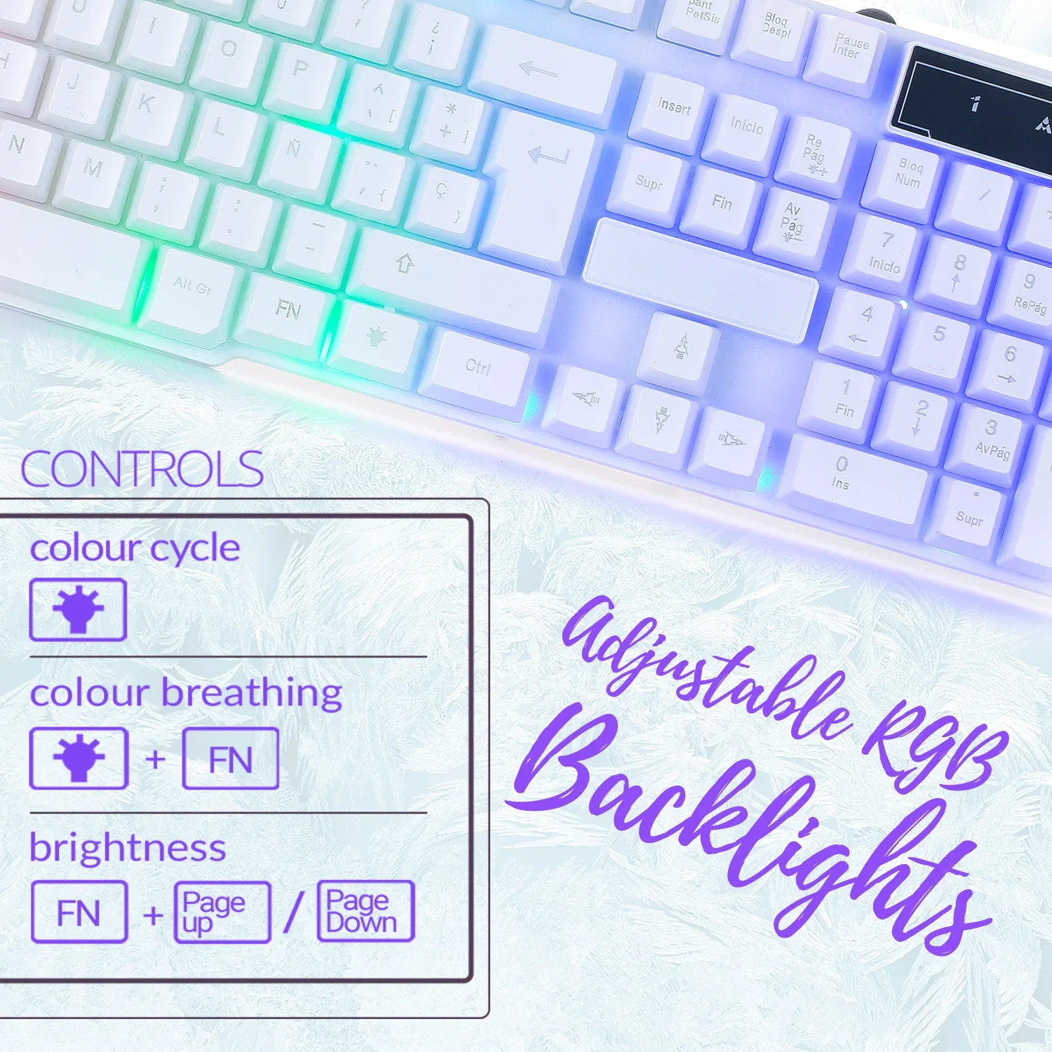Orzly Hornet RX250-K White RGB Gaming Keyboard USB 2.0 - NEW