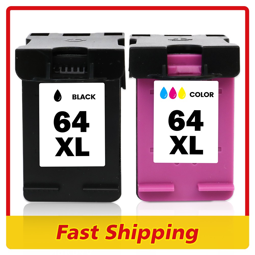 2-Pcs High Yield Ink Cartridge For HP 64XL Black Color Envy Photo 7164 6232 7820