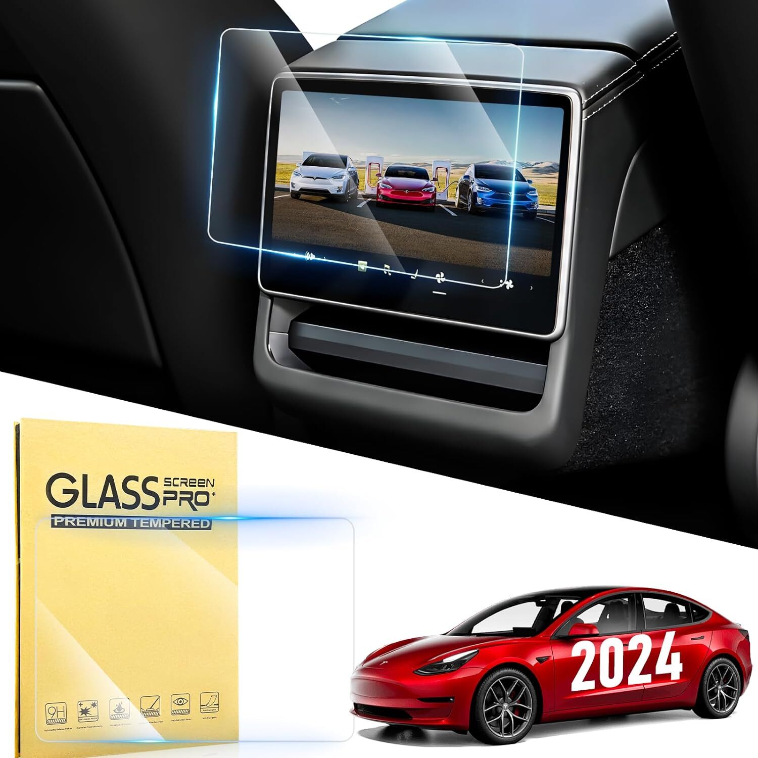 Tempered Glass Screen Protector for Tesla Model 3 (2024) 8 inch Rear Touchscreen