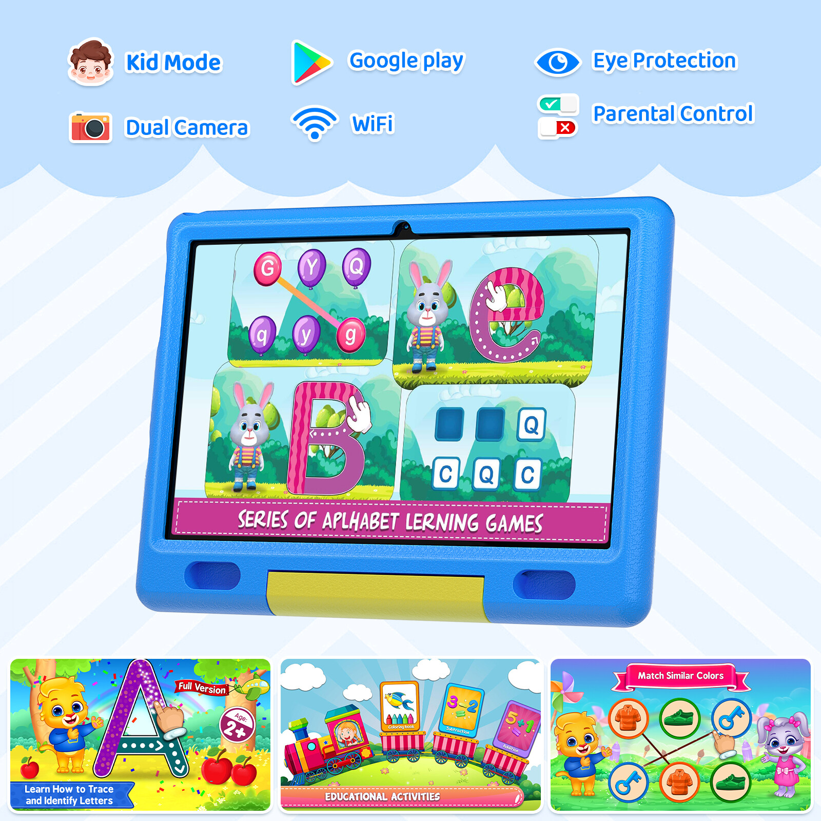 Kids Tablet 10 inch Android 11 Tablet 2GB 32GB Shockproof PC laptop Dual Camera
