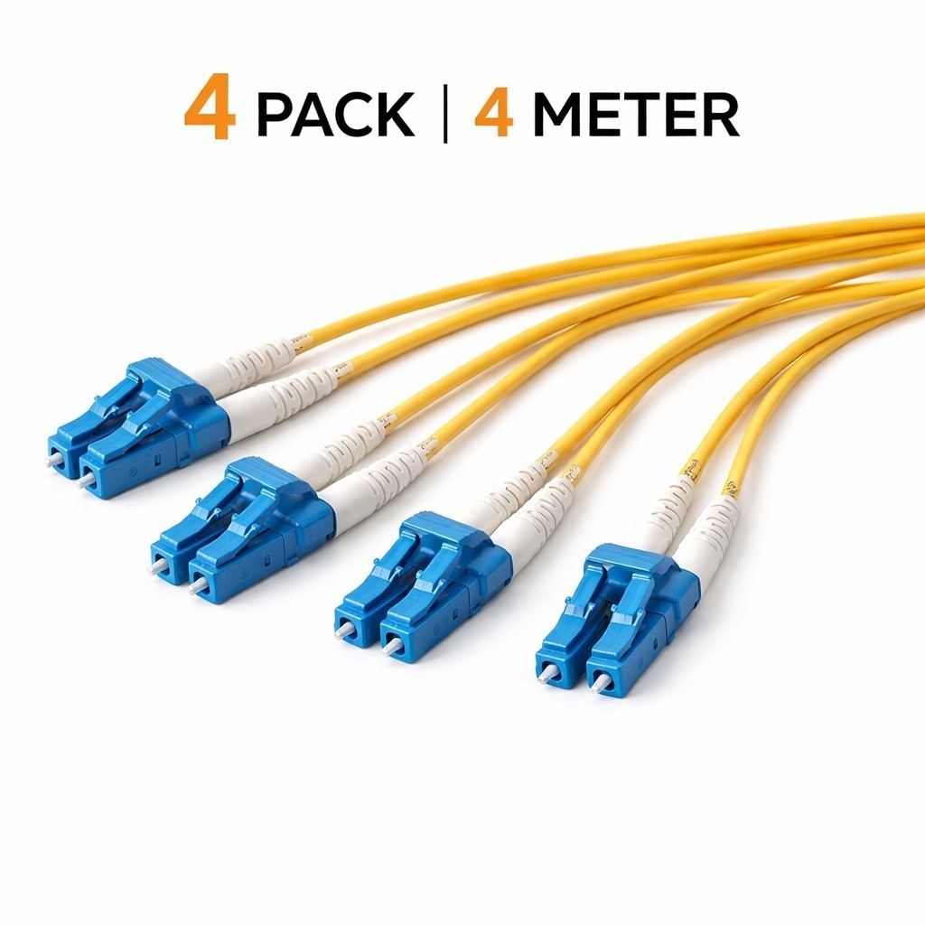 4M LC-LC Fiber Optic Patch Cable Single Mode OS2 9/125 Yellow Duplex UPC 4-Pack