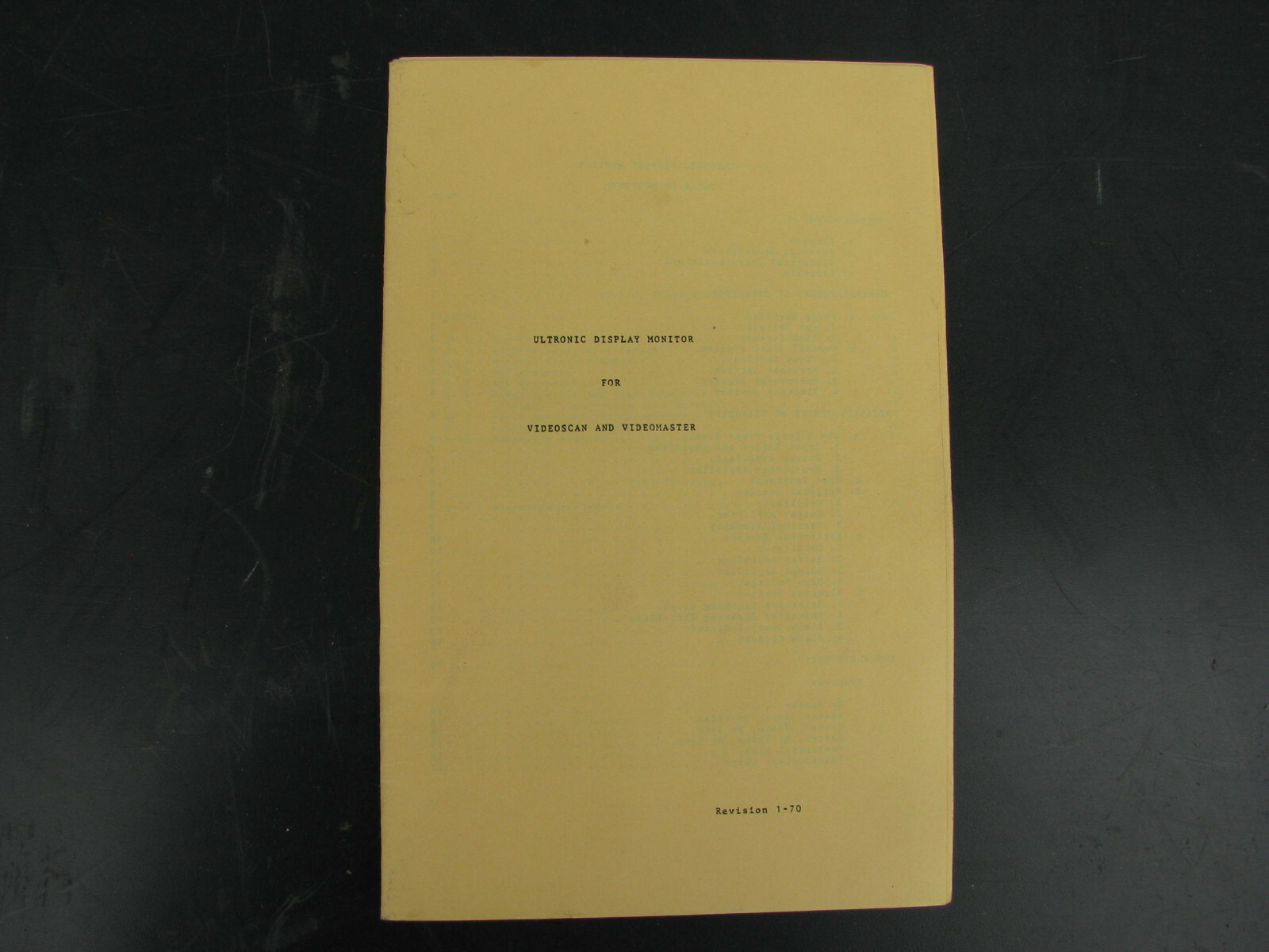 1970 ULTRONICS VIDEOMASTER MONITOR MANUAL Early PC Computers VIDEOSCAN VTG