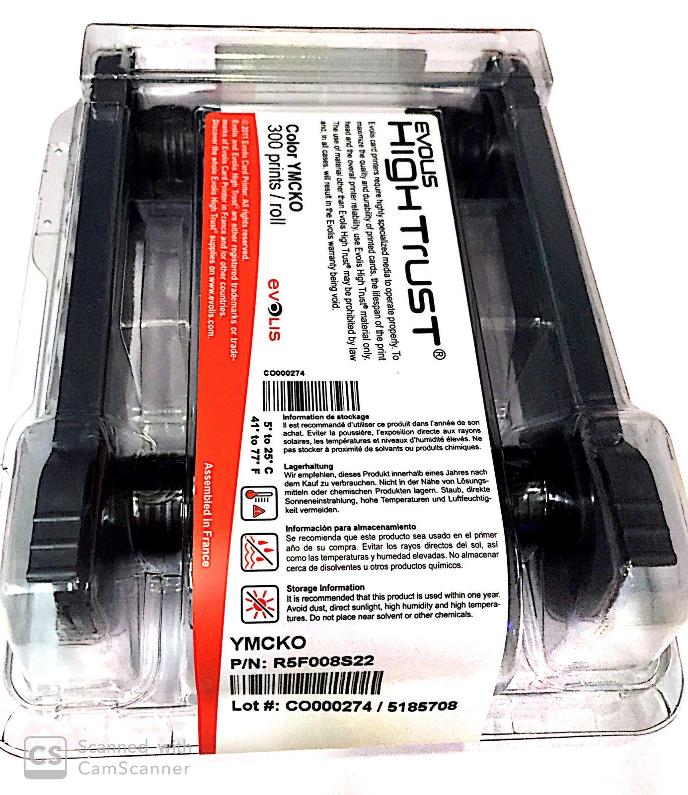 Evolis R5F008AAA YMCKO Color Ribbon for ID Card Printing 1 Pack Made in France