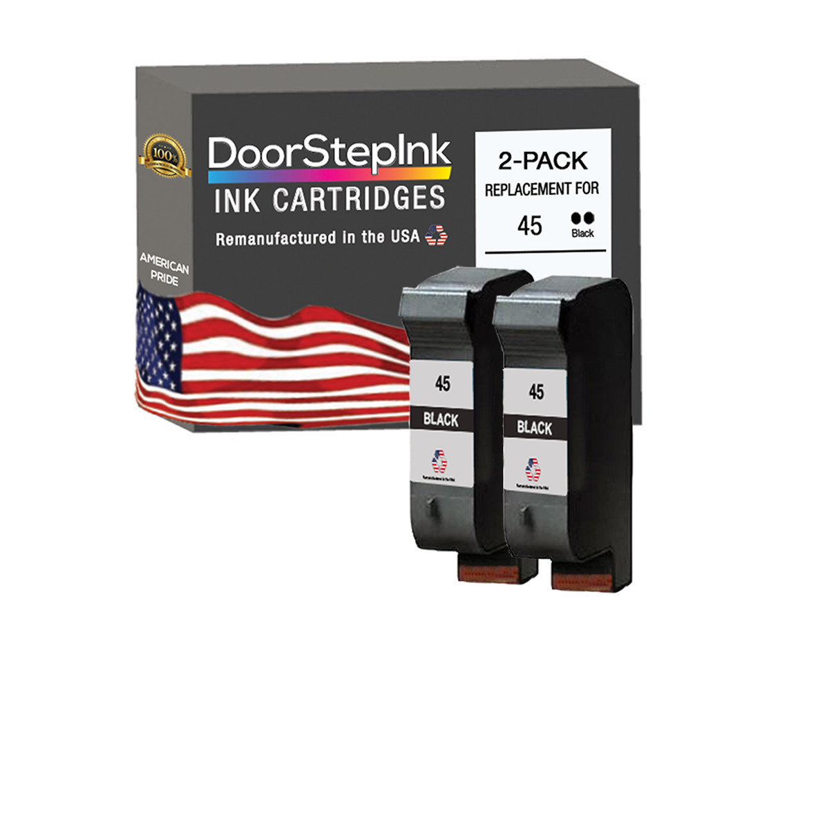 DoorStepInk Compatible Ink Cartridges for HP 45 Black 2PacK-USA