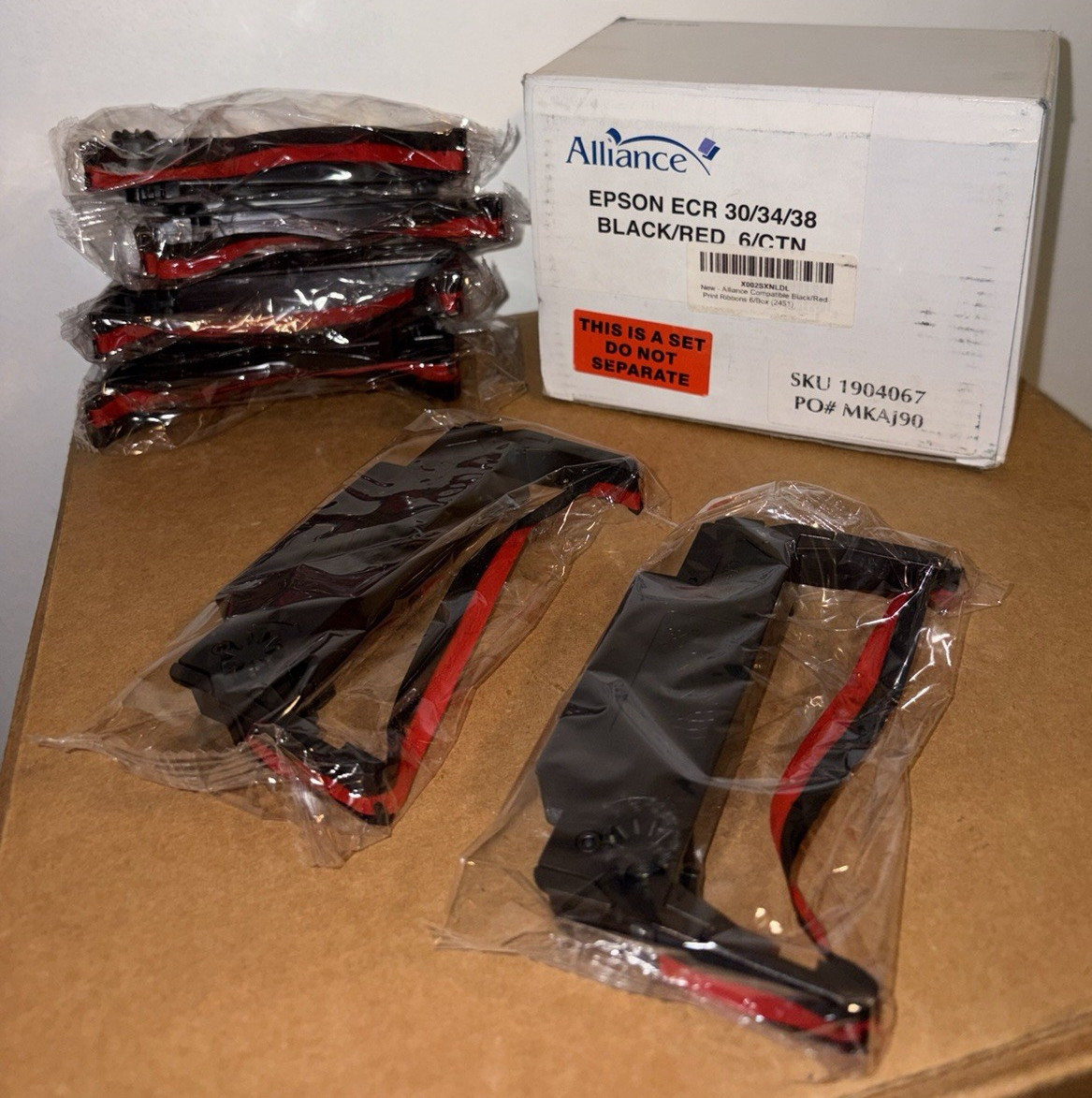 Alliance Compatible Ribbon 6 Pack for Epson ECR 30/34/38 Black/Red