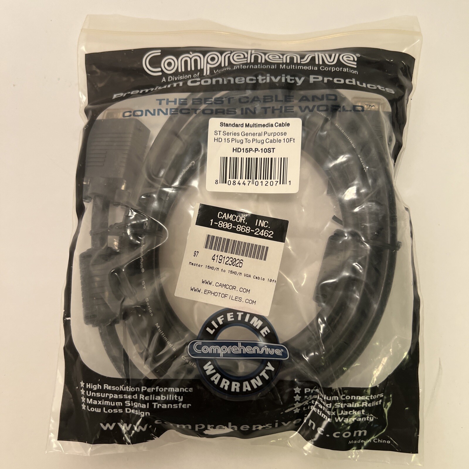 Comprehensive Standard HD15P-P-10ST Video Cable - 10 ft - 1 x HD-15 Male VGA - 1