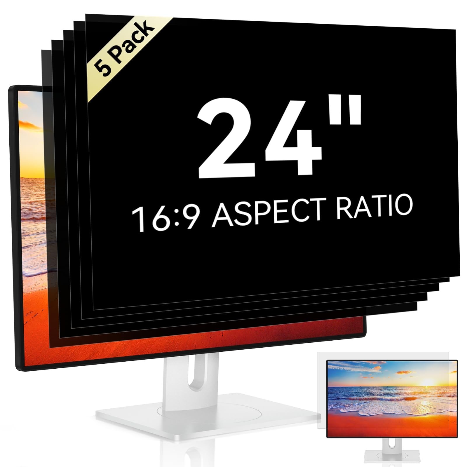 [5-Pack] 24 Inch 16:9 Computer Privacy Screen Filter for Monitor - Privacy Sh...