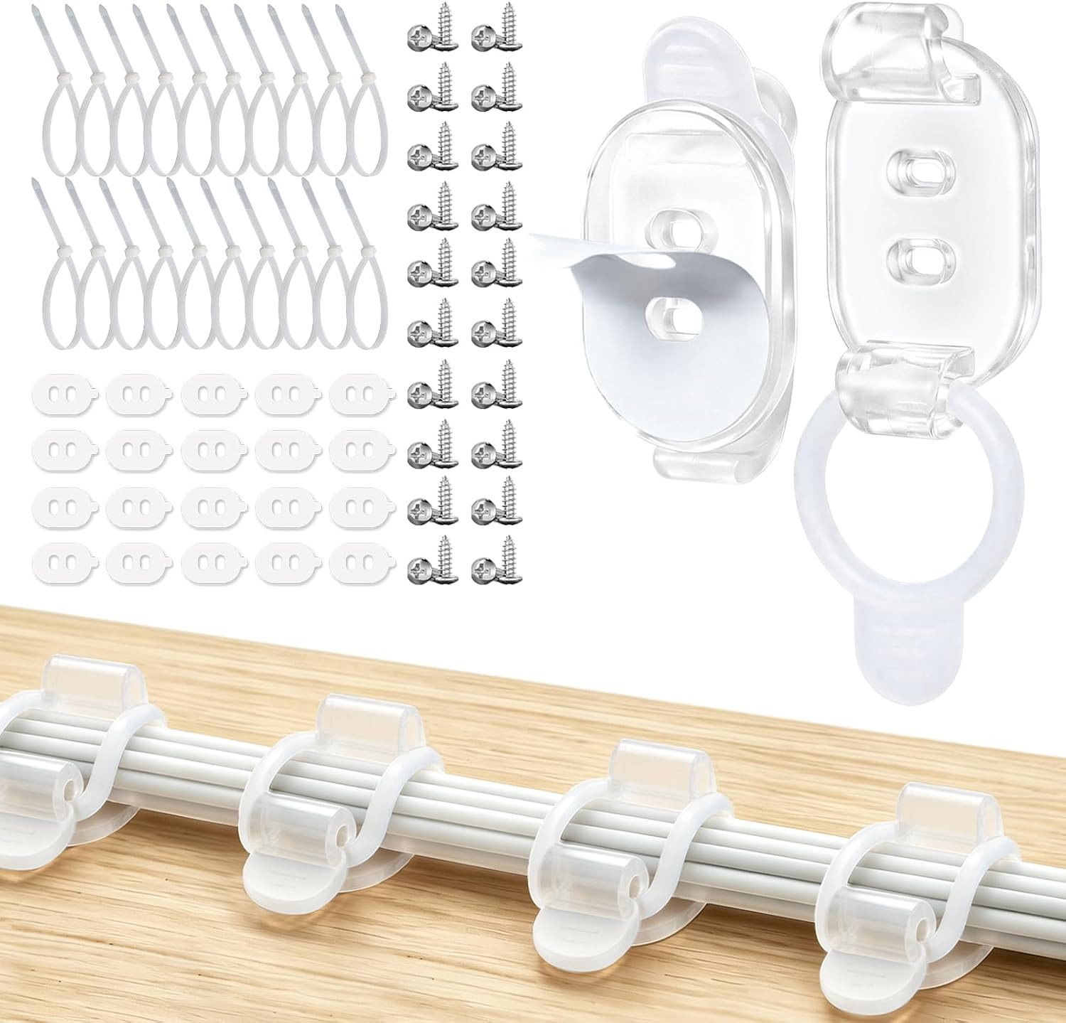 20 Pack Adhesive Cable Clips, Adjustable Cable Management Clips Transparent