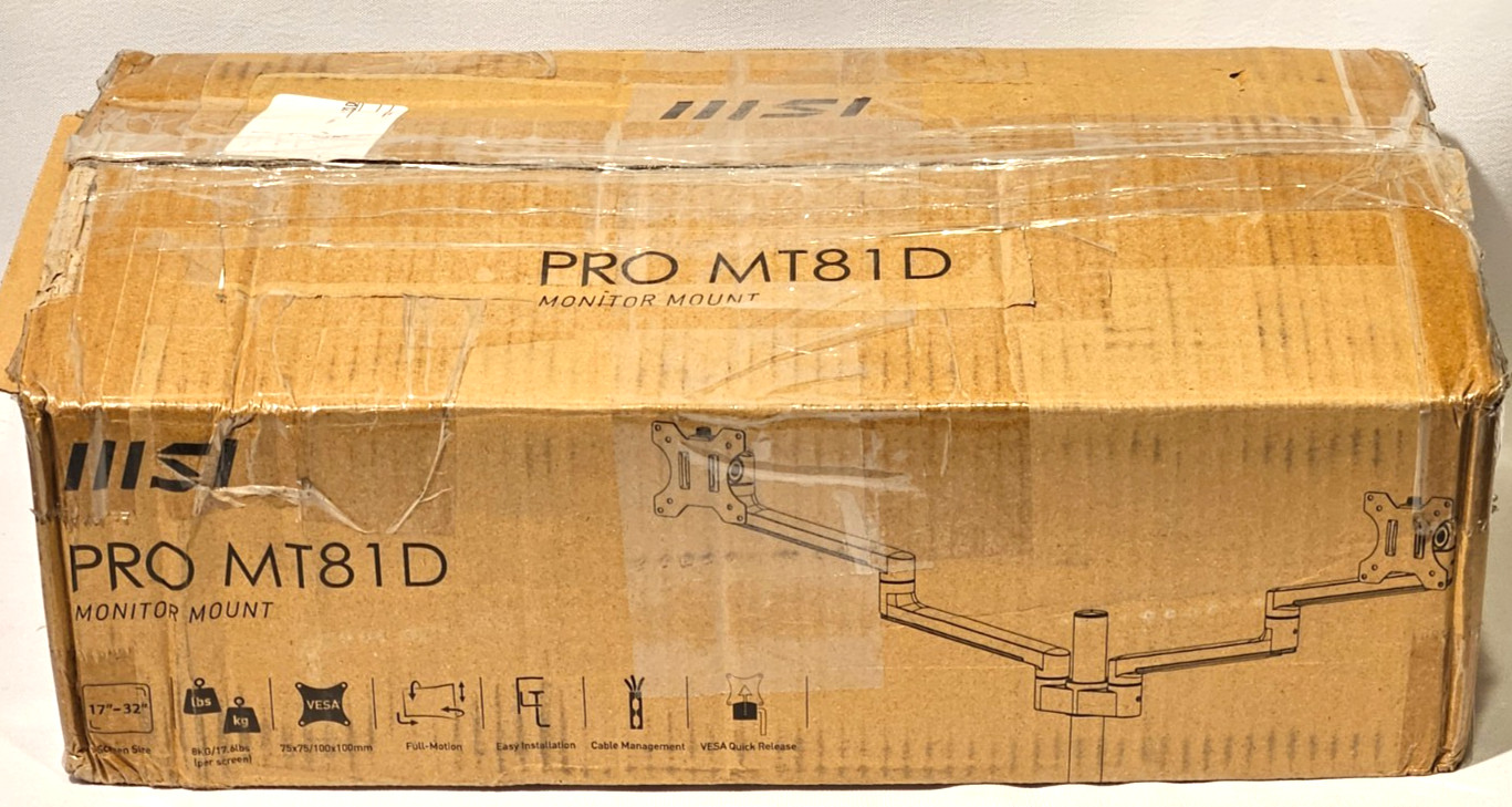MSI PRO MT81D Aluminum Dual Monitor Stand Arms, Supports 17-32" & 17.6 Lbs