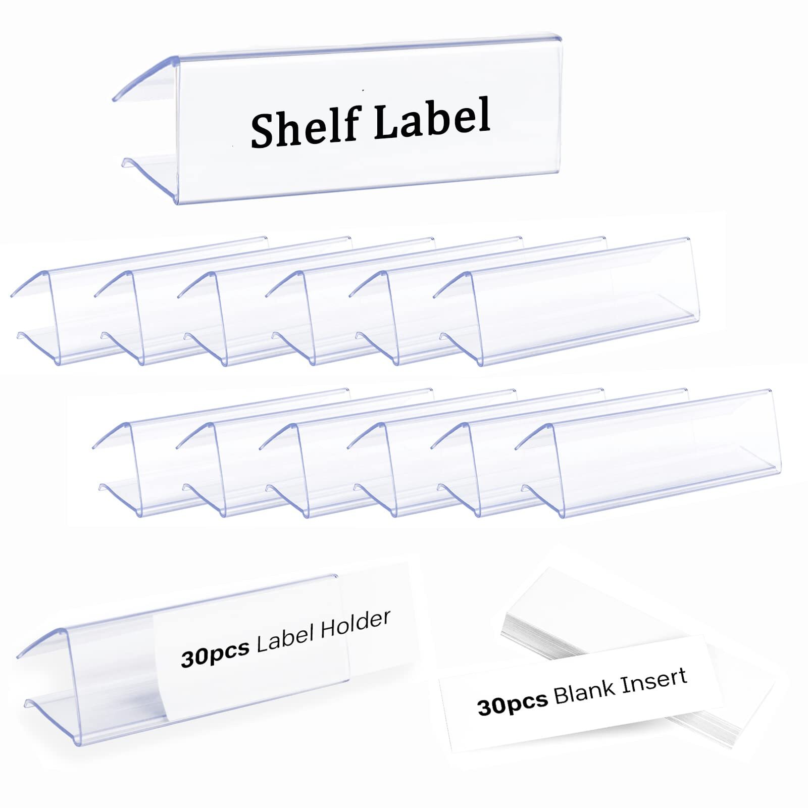 30pcs Plastic Shelf Label Holder Clear Wire Shelf Label Holder Wood Shelf Sig...