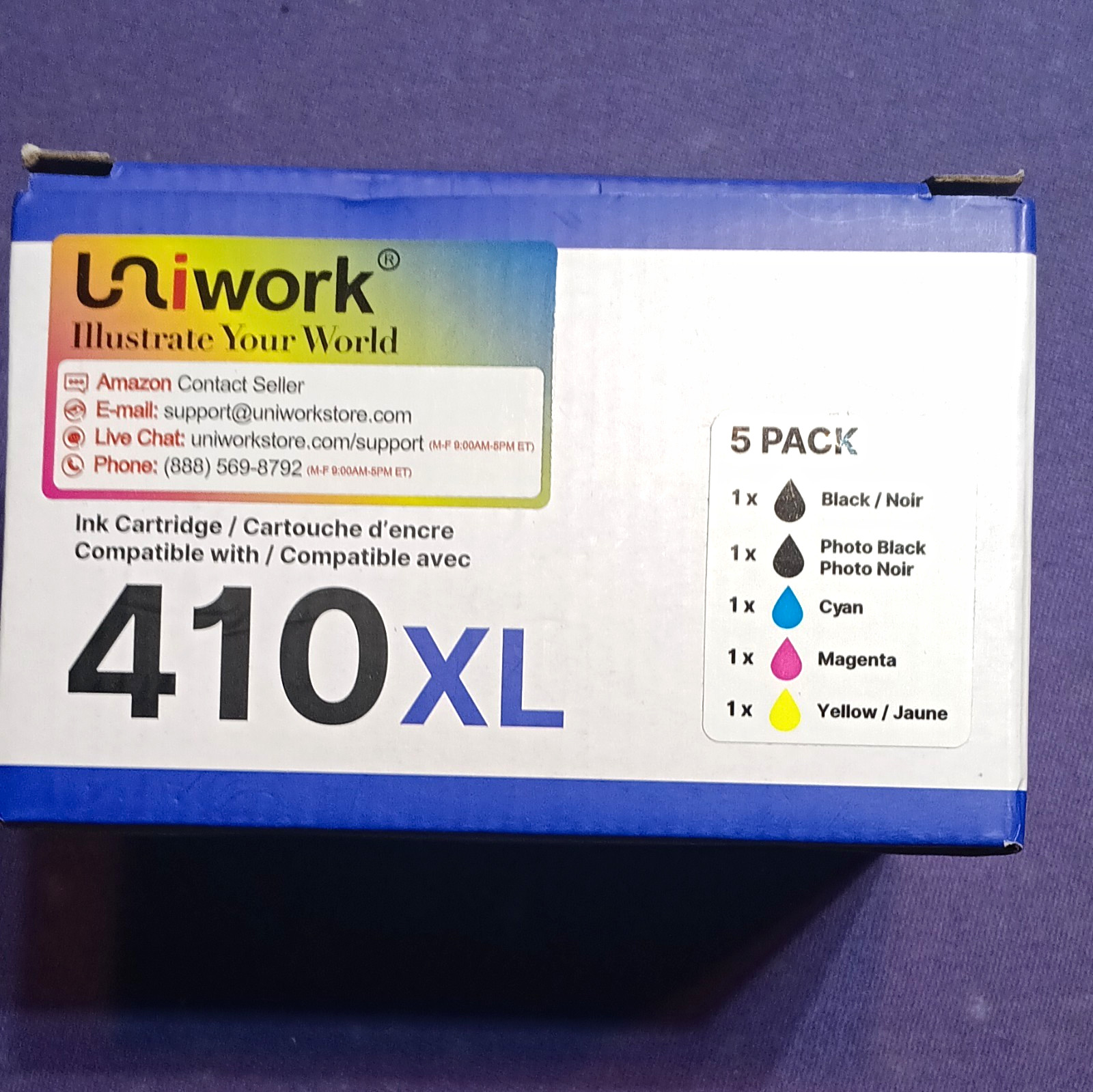 Uniwork 410XL Compatible Inkjet Ink Cartridges 5-Pack BK PBK C M Y for Epson