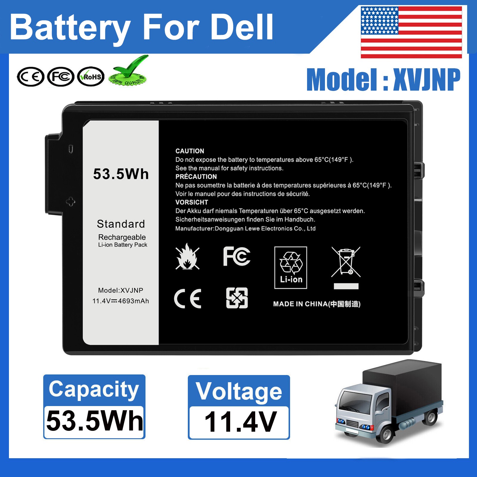 For Dell Battery Latitude 5430 7330 Rugged Extreme 53.5Wh 06JRCP XVJNP P148G NEW