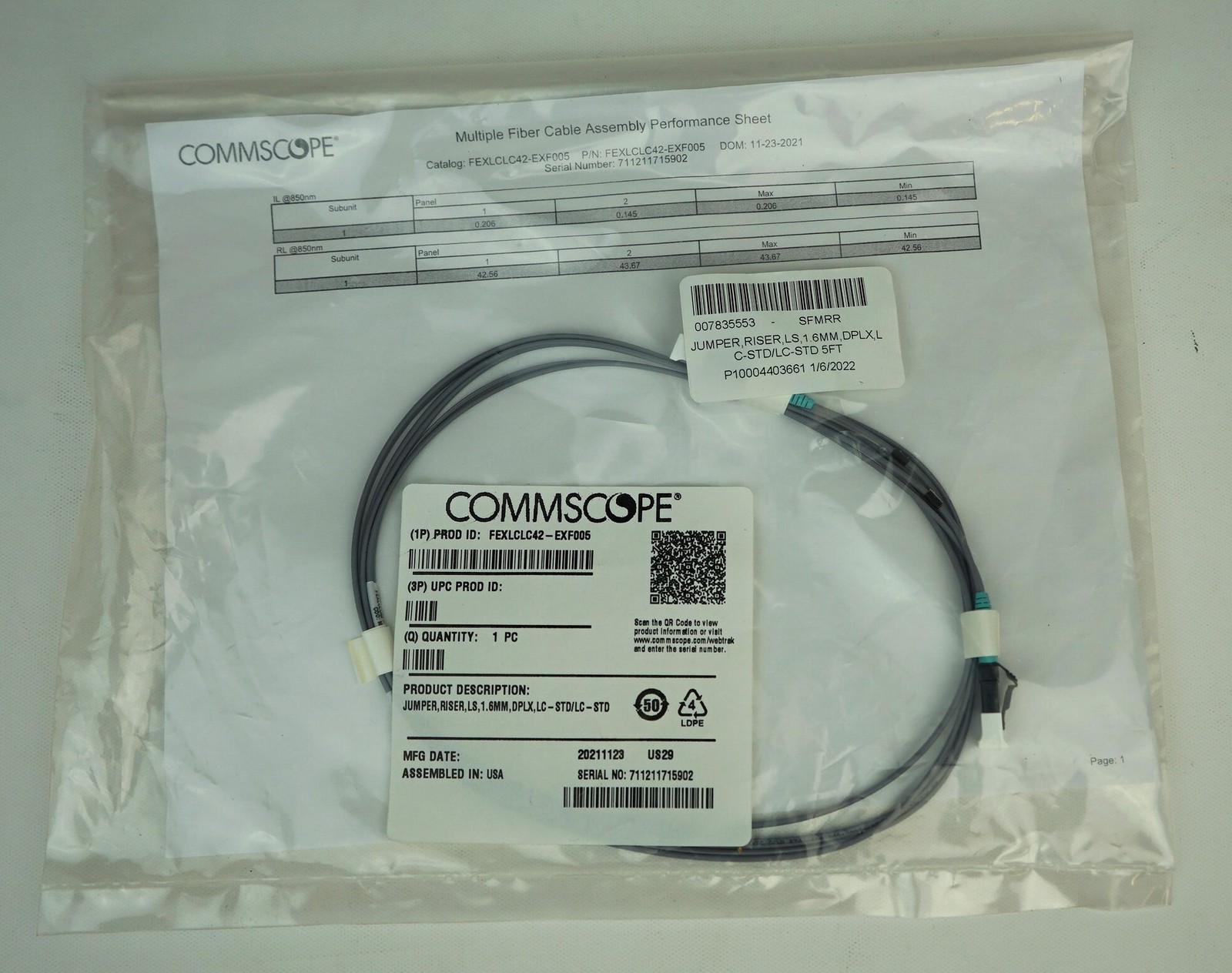 CommScope FEXLCLC42-EXF005 5-Feet LazrSPEED OM4 Fiber Patch Cable