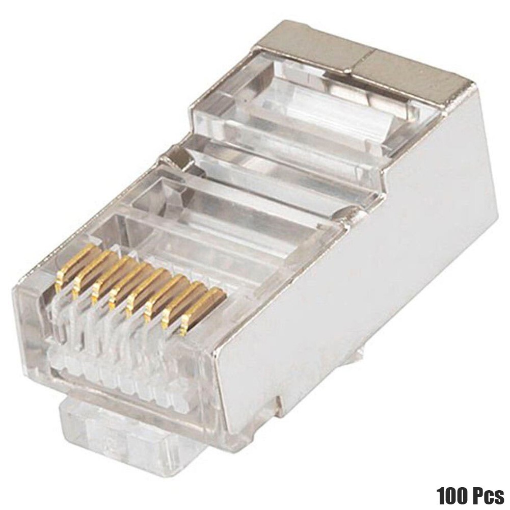 100x Cat5 RJ45 8P8C Shielded Plug Connectors Crimp On Network LAN Ethernet Gold