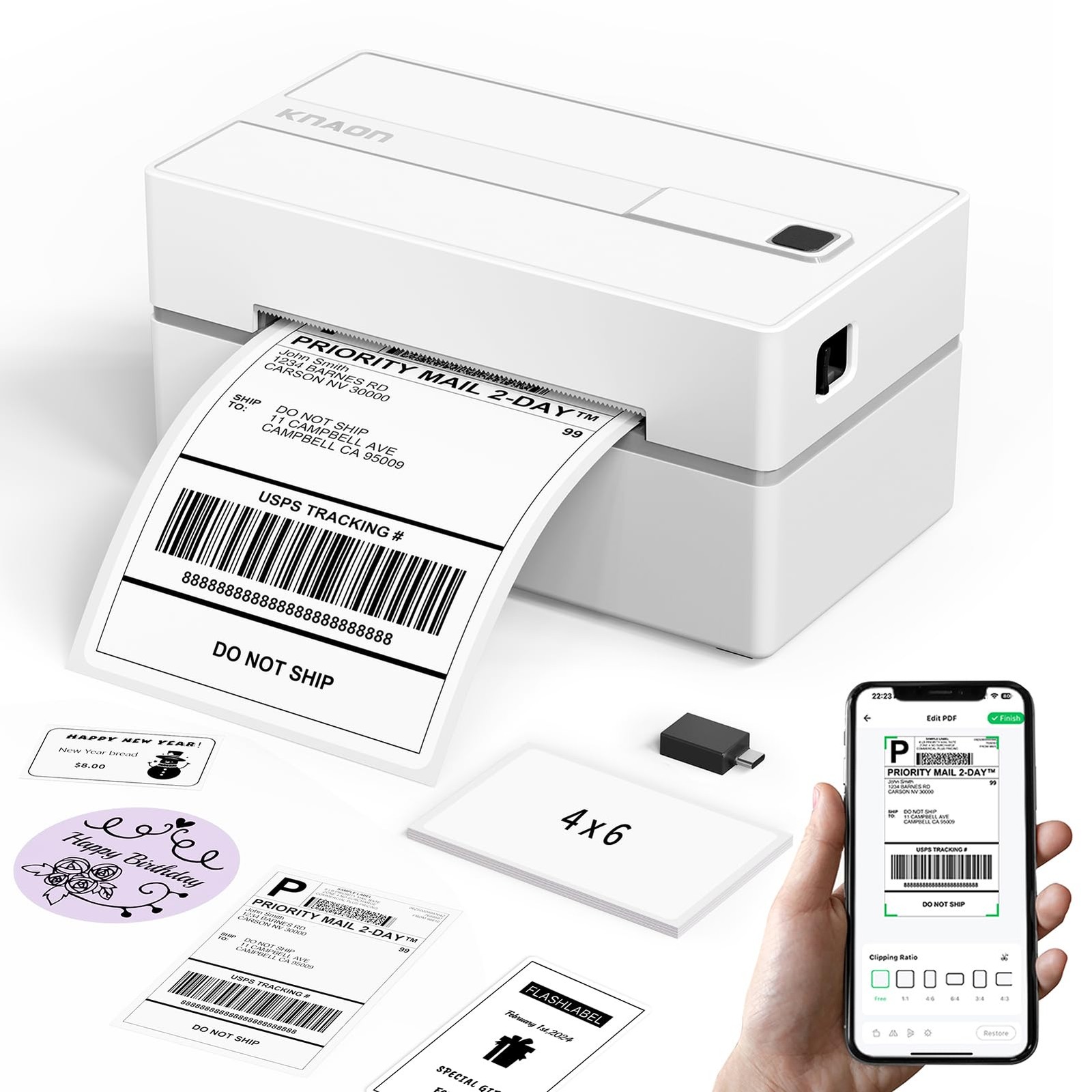 Bluetooth Thermal Shipping Label Printer, 4x6 Portable Thermal Address Label ...