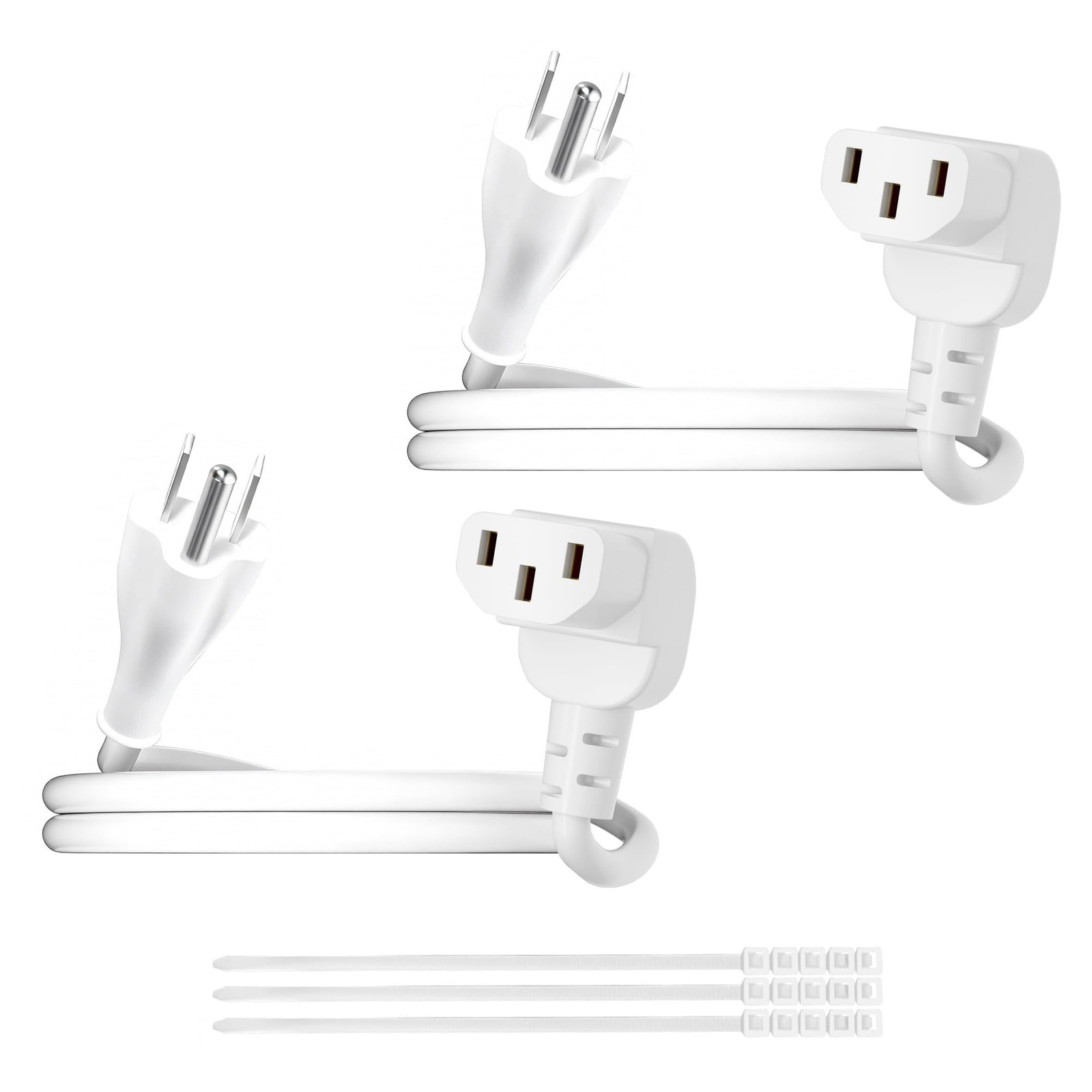 Adoreen 4 Ft/2 Pack Computer TV Replacement Power Cord White, 90 Degree Angle...