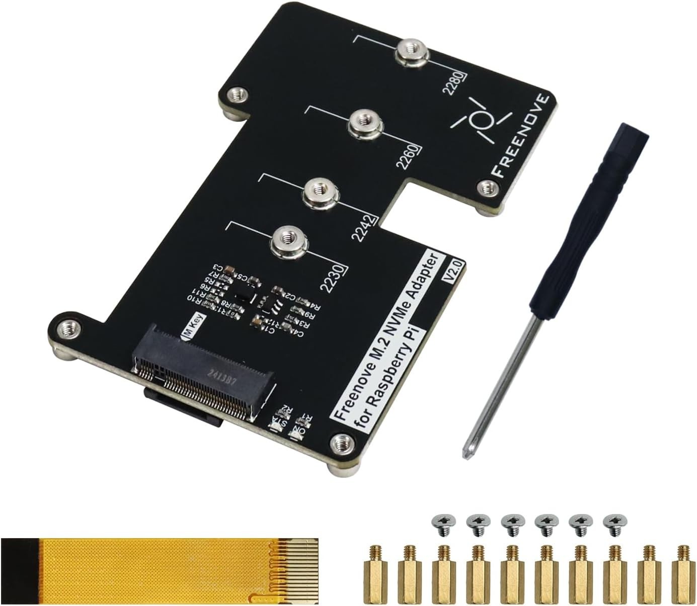 Freenove M.2 NVMe Adapter V2 for Raspberry Pi 5 (Without SSD), M.2 HAT Add-on...