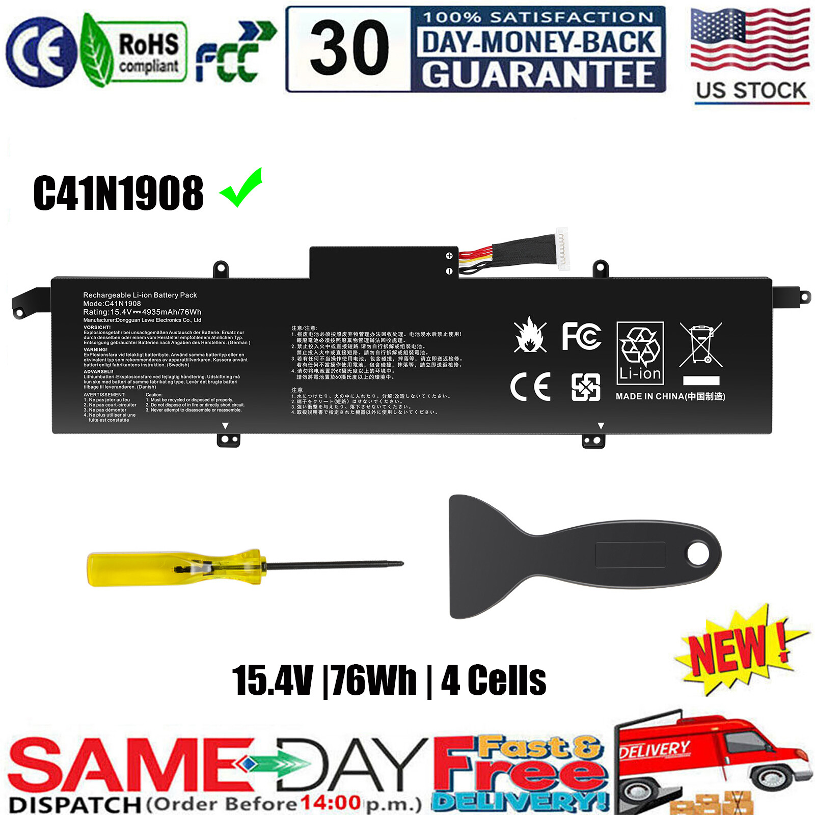 C41N1908 Laptop battery For ASUS ROG Zephyrus G14 GA401 GA401QE GA401QM C41PQ05