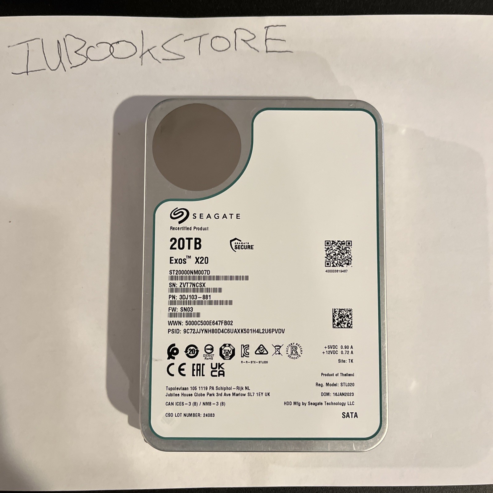 Seagate Exos X20 (7200RPM, 3.5", SATA III) 20TB Internal Hard Drive -...