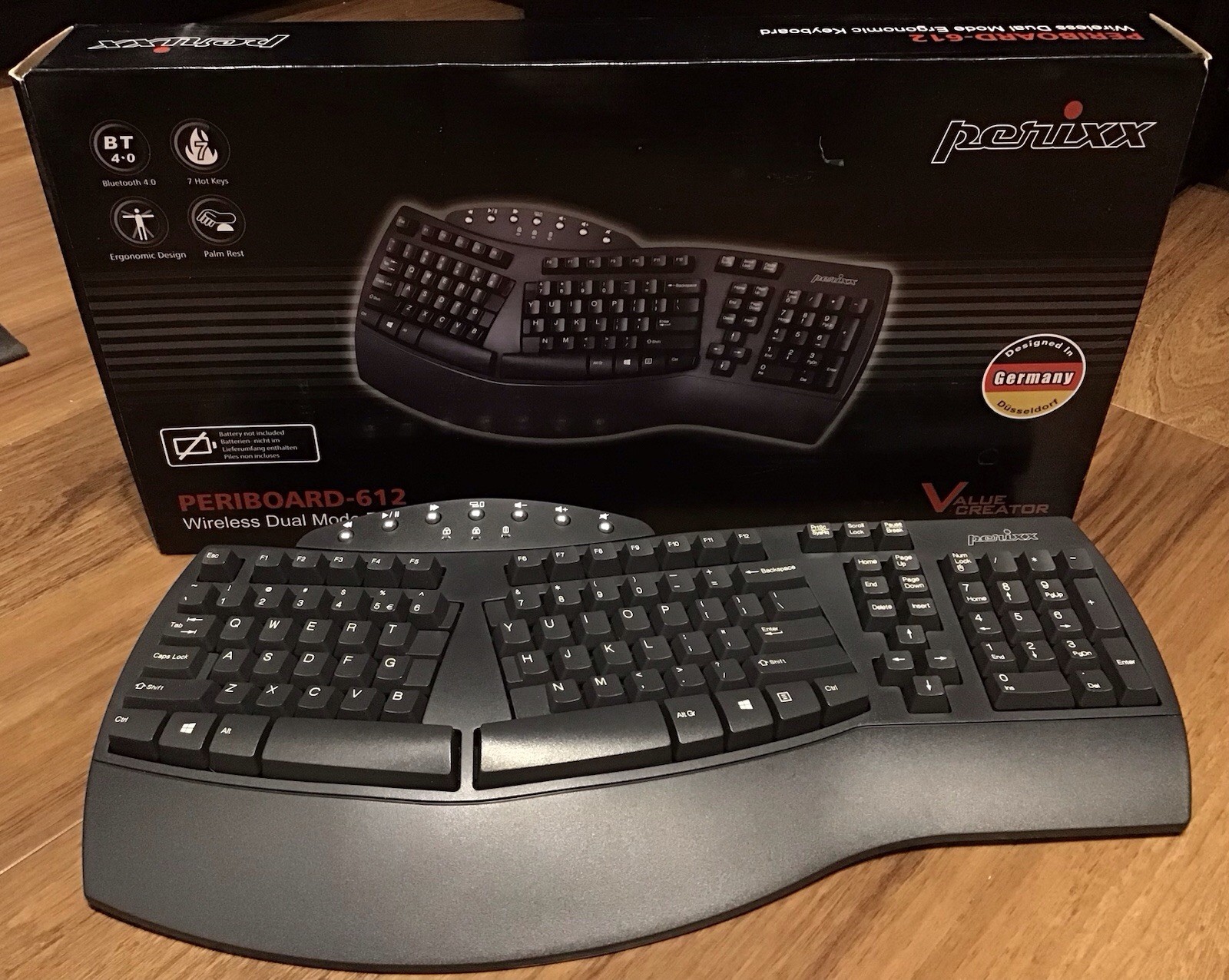 Perixx Periboard 612 Wireless Ergonomic Keyboard, Dual Band, Plug & Play, Black 