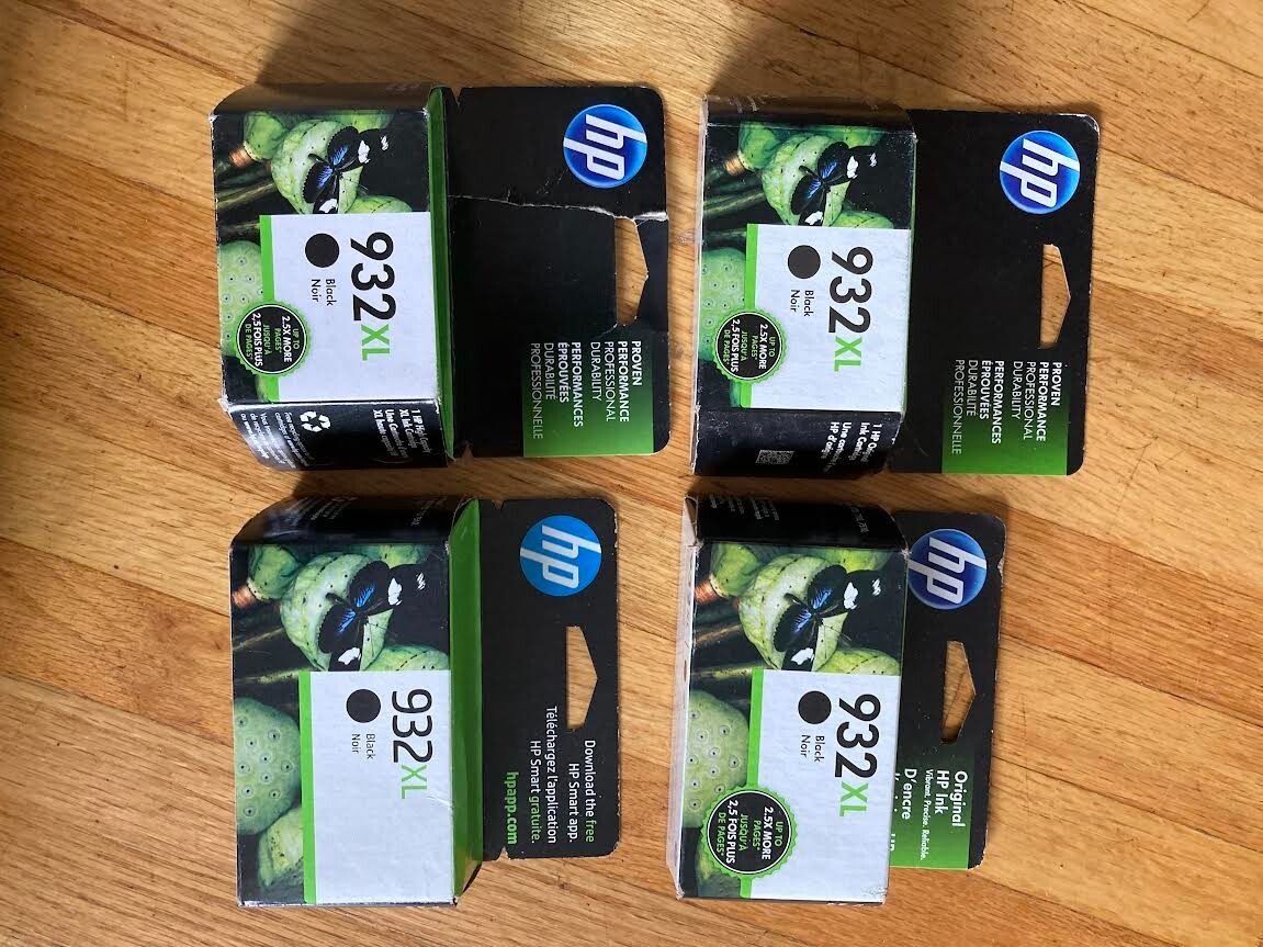 New   4 X HP 932XL Black High Yield Ink Cartridge, Prints Up to 1,000 Pages