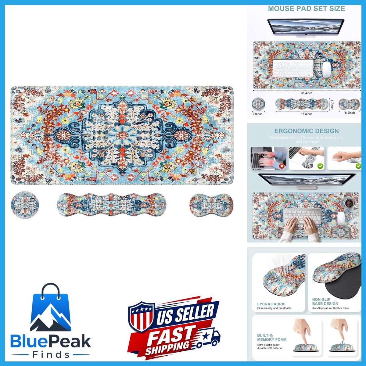 iLeadon 4in1 Mouse Pad Set Gaming Desk Mat with Wrist Rest