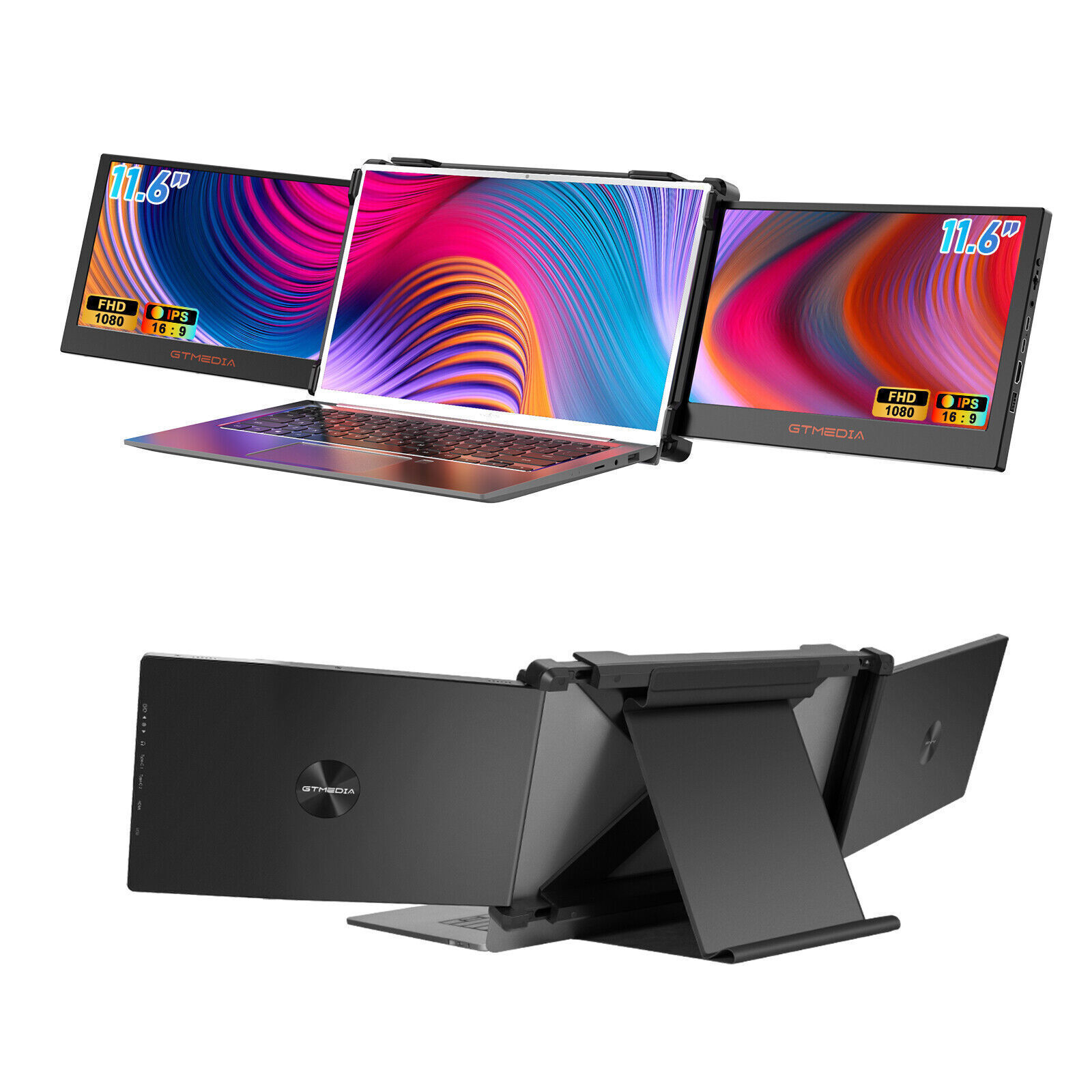 GTMEDIA Dual Portable Monitor Triple Laptop Monitor Extender Screen 1080P Screen