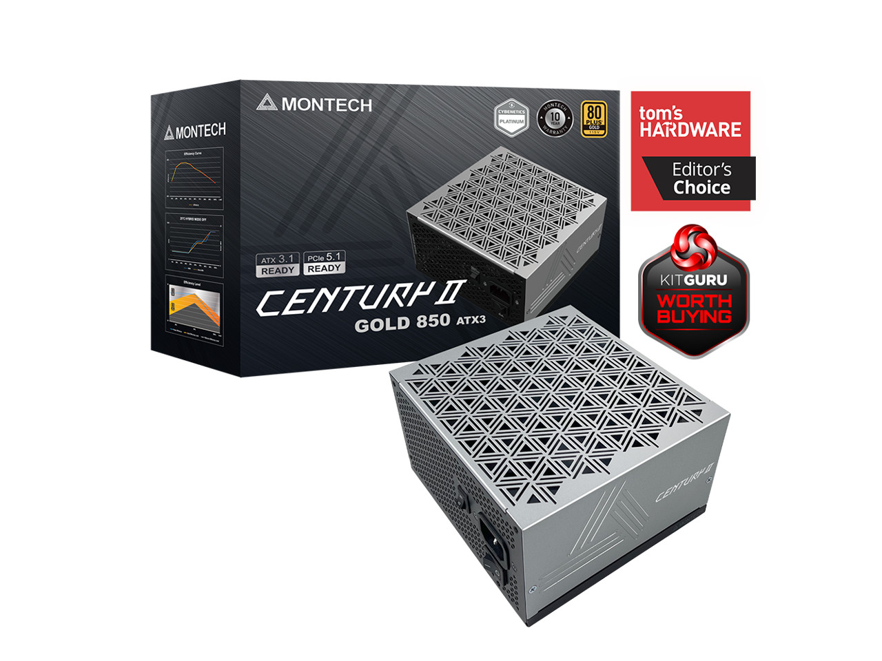 MONTECH CENTURY II - 850W High-End ATX Gaming Power Supply - 80 Plus Gold & Cybe