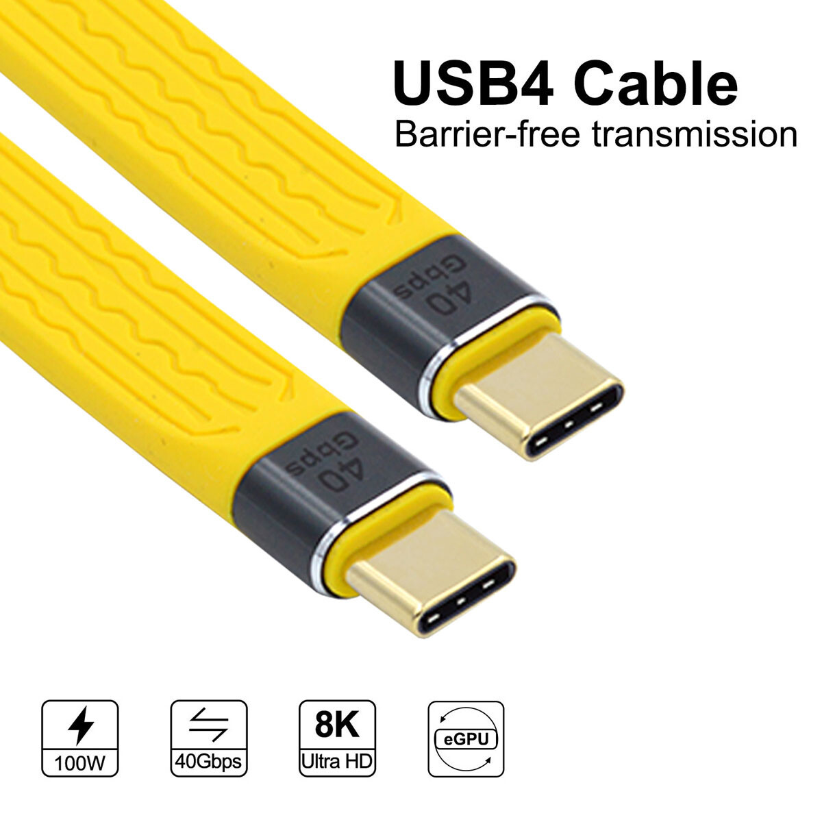 Chenyang For Laptop Phone Flat Slim Data Cable Type-C USB-C USB4 40Gbps 100W 8K