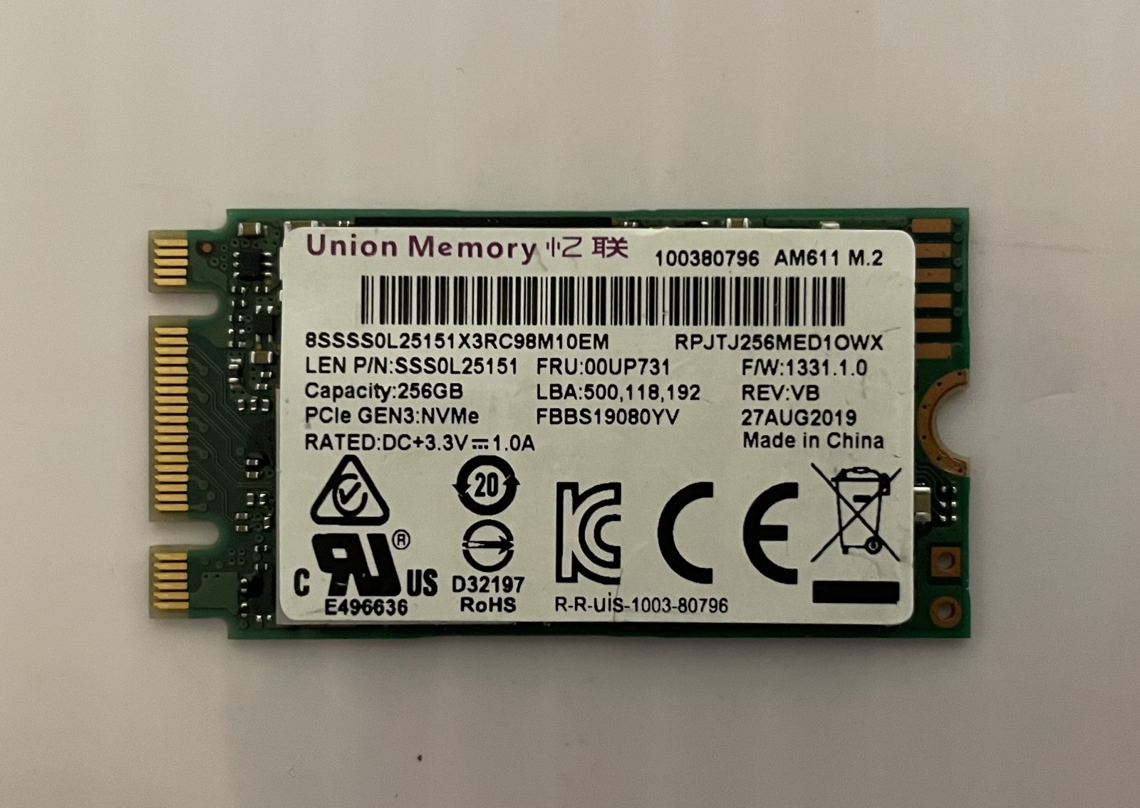 Union Memory AM611 256GB M.2 2242 SSD Solid State Drive