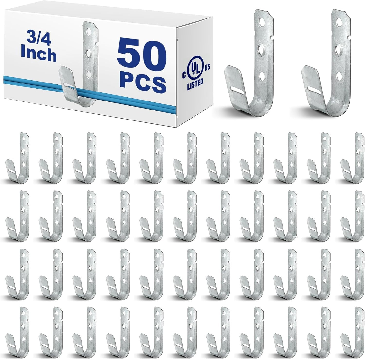 J-Hook Wire Hangers 50 Pcs.  3/4" Metal Network Cable & Wire Management Support
