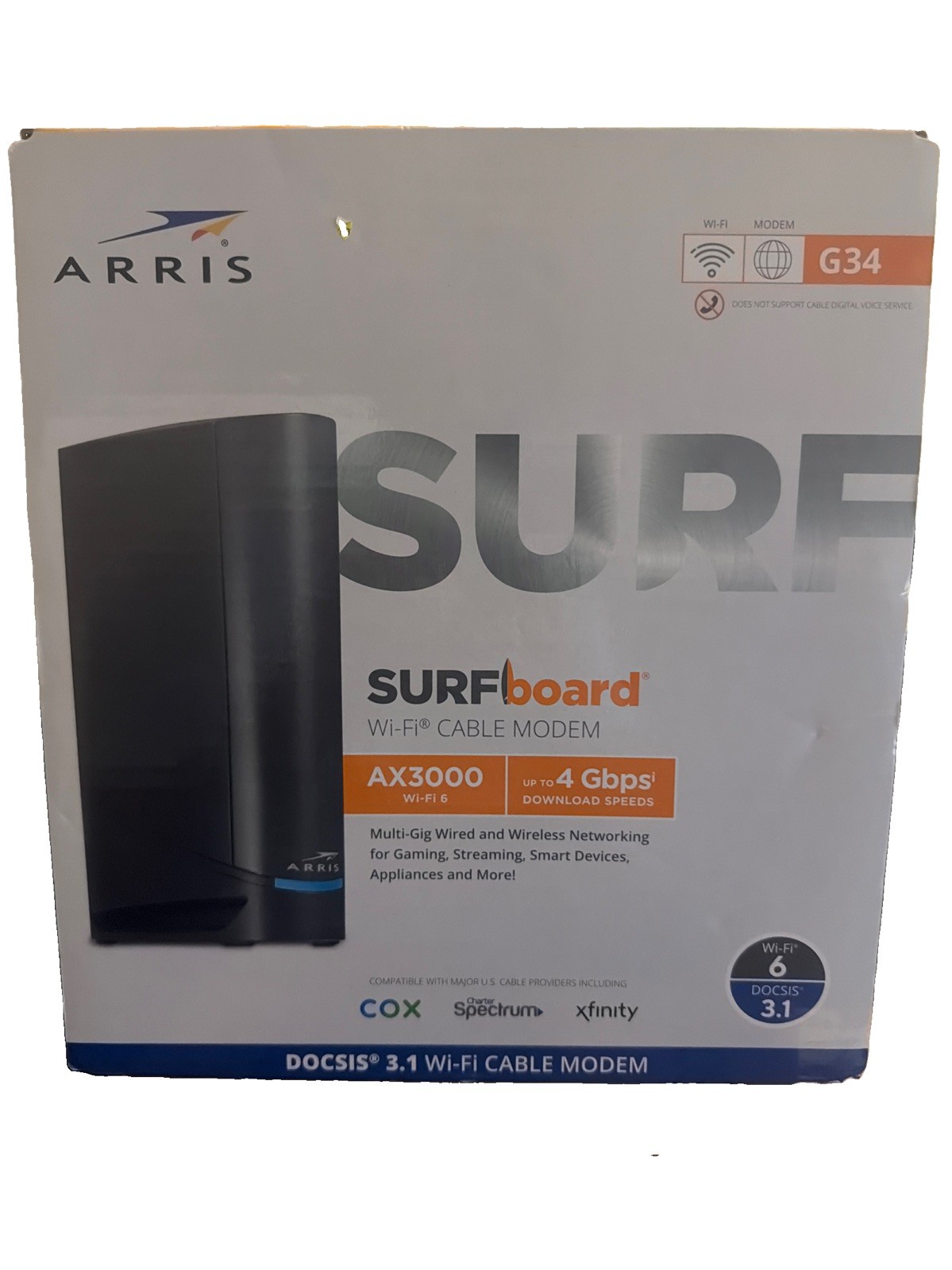 NEW ARRIS SURFboard G34 DOCSIS 3.1 Cable Modem WiFi 6 AX3000 Router