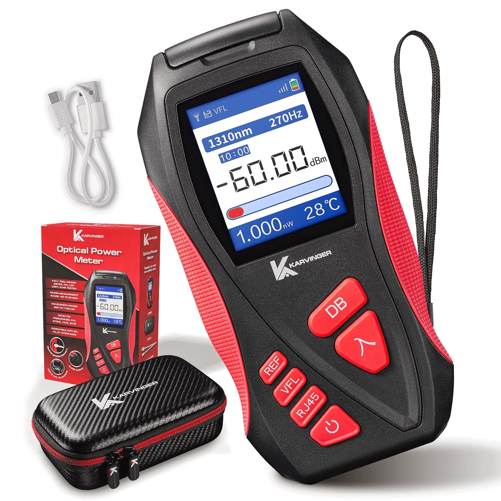 Optical Power Meter – 4-in-1 Fiber Optic Tool with VFL, RJ45 Tester & LED Light