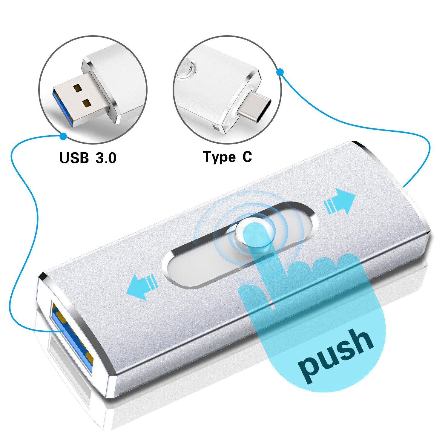 32G 64G 128G Type C USB 3.0 Flash Drive OTG Memory Stick Pen Drive 2-in-1 U Disk
