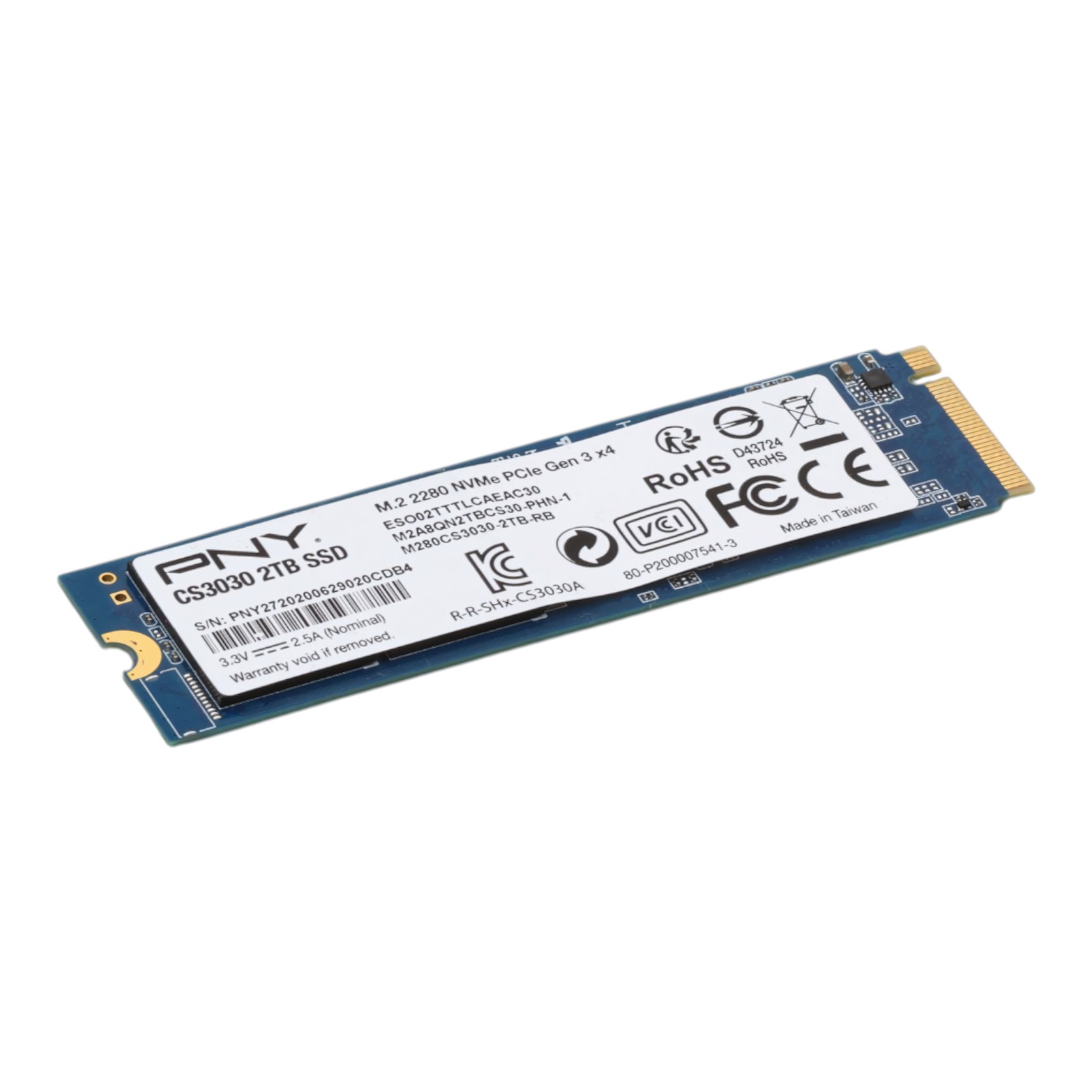 PNY Technologies CS3030 M280CS3030-2TB-RB 2TB NVMe Gen3 x4 M.2 2280 3D NAND SSD