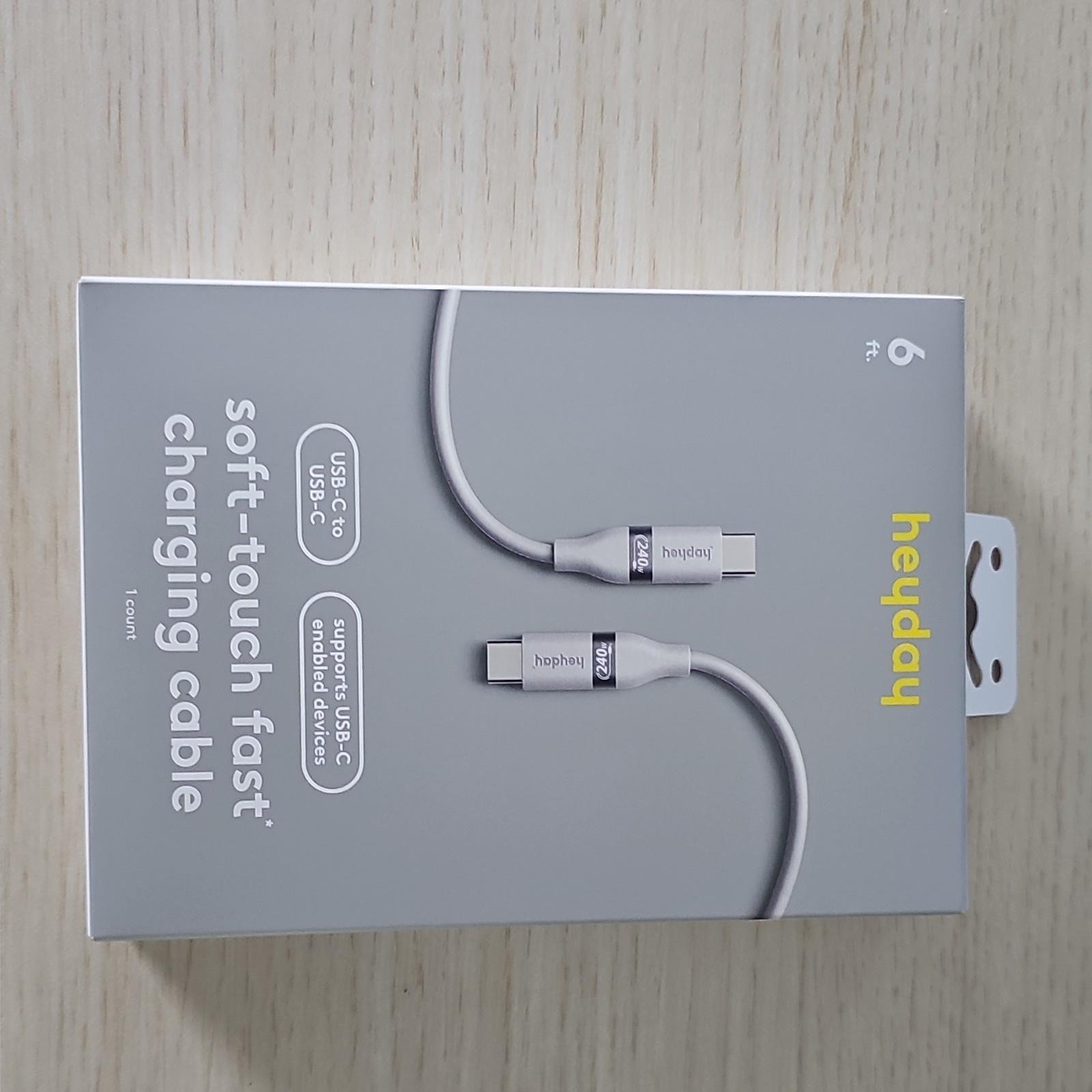 heyday Soft-Touch Fast Charging Power Delivery USB-C to USB-C Cable 6 ft Gray