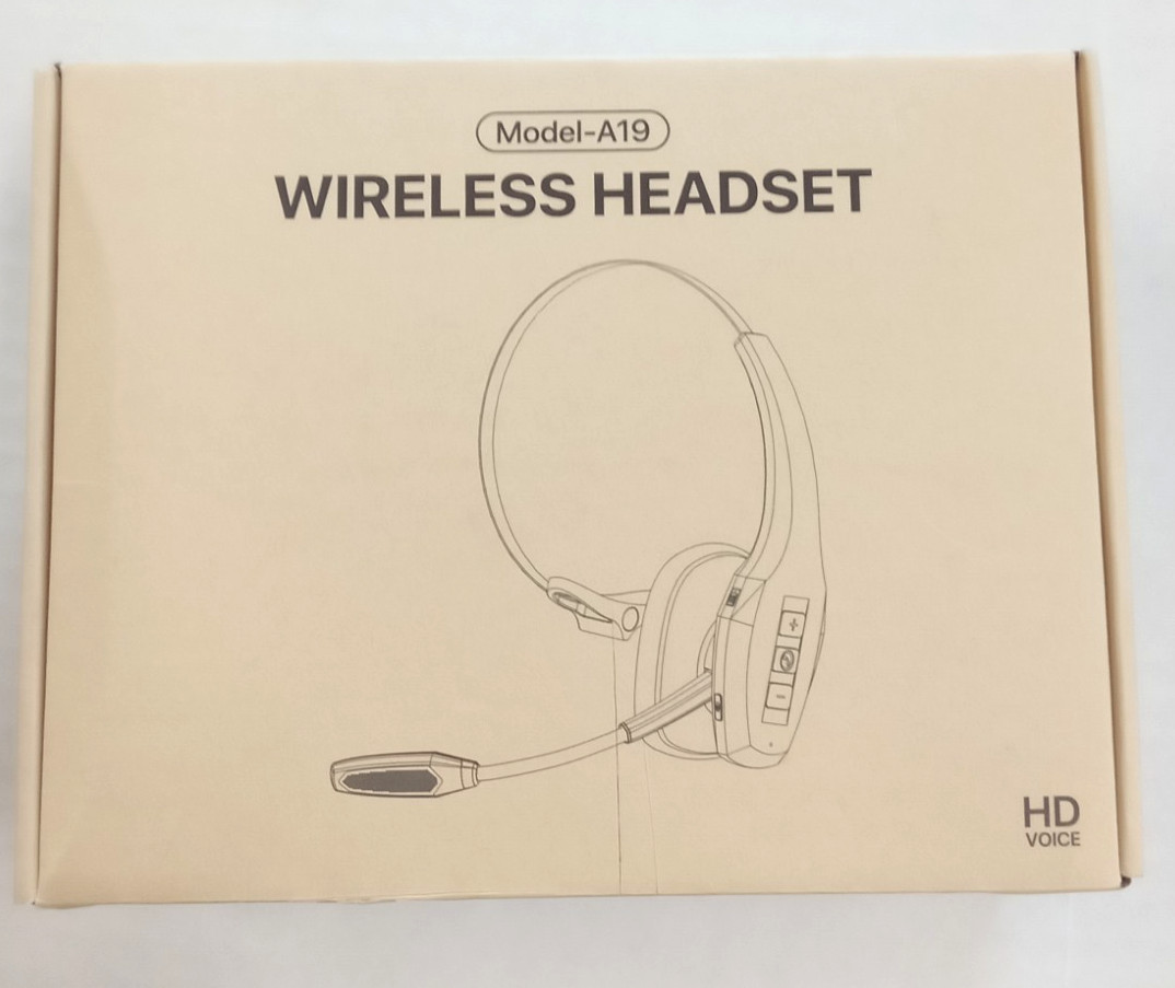 A19 Bluetooth Wireless Single Ear Headband Over-Ear Headset Boom Mic Black
