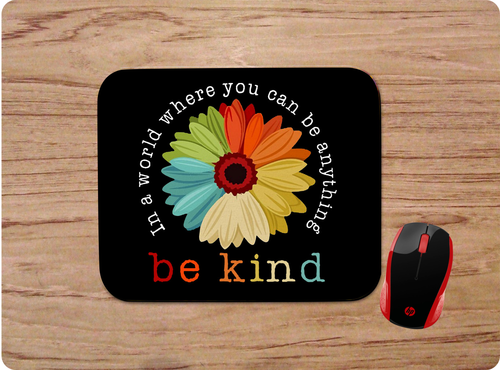 BE KIND COLORFUL DAISY CUSTOM MOUSE PAD HOME OFFICE GIFT NON-SLIP NEOPRENE
