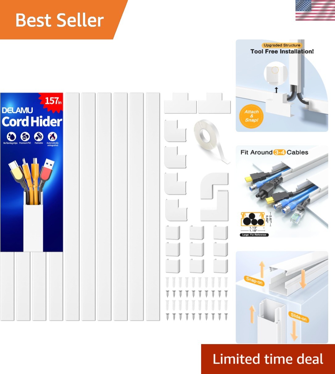 Easy Install 157in Cable Management Hider – Safe & Stylish Wire Covers for Homes