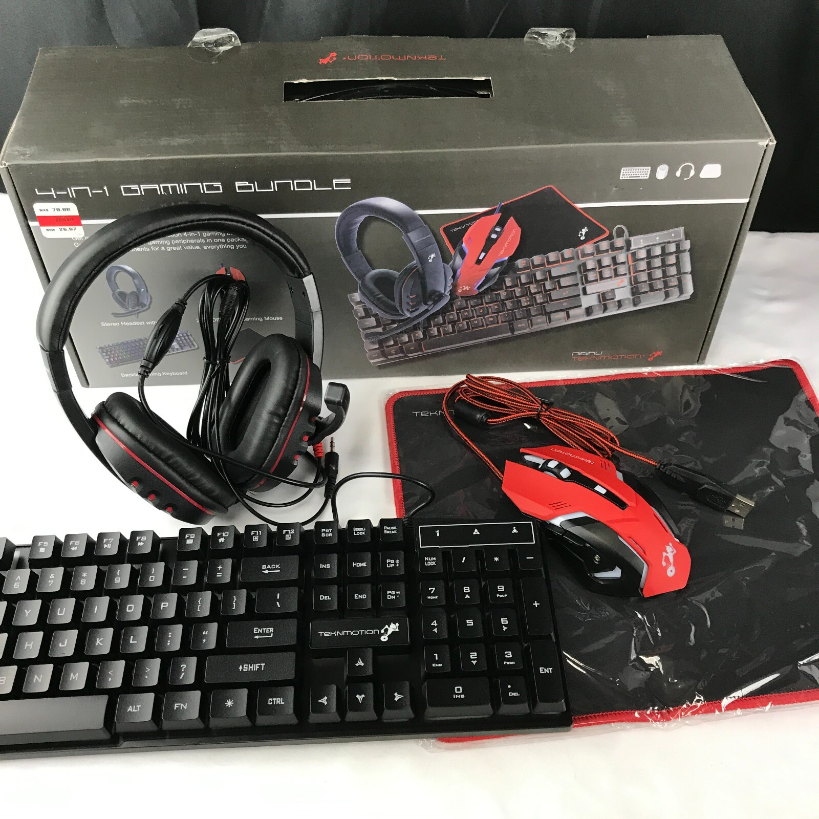 Gaming Keyboard Mouse Headset TekNmotion Nibiru 4-In-1 Bundle