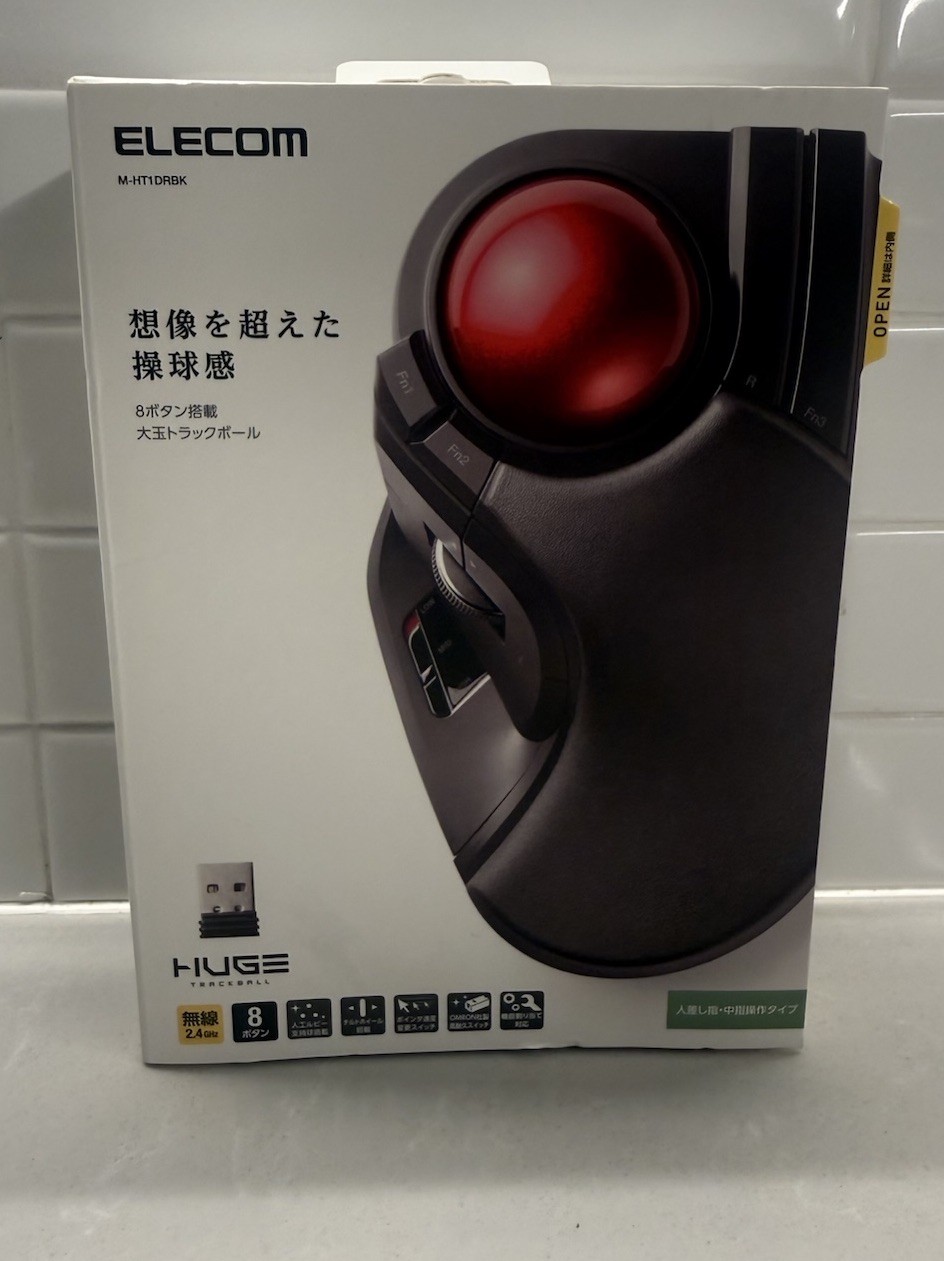 ELECOM M-HT1DRBK Wireless Trackball Mouse, 8 Buttons, Scroll Wheel, Black/Red